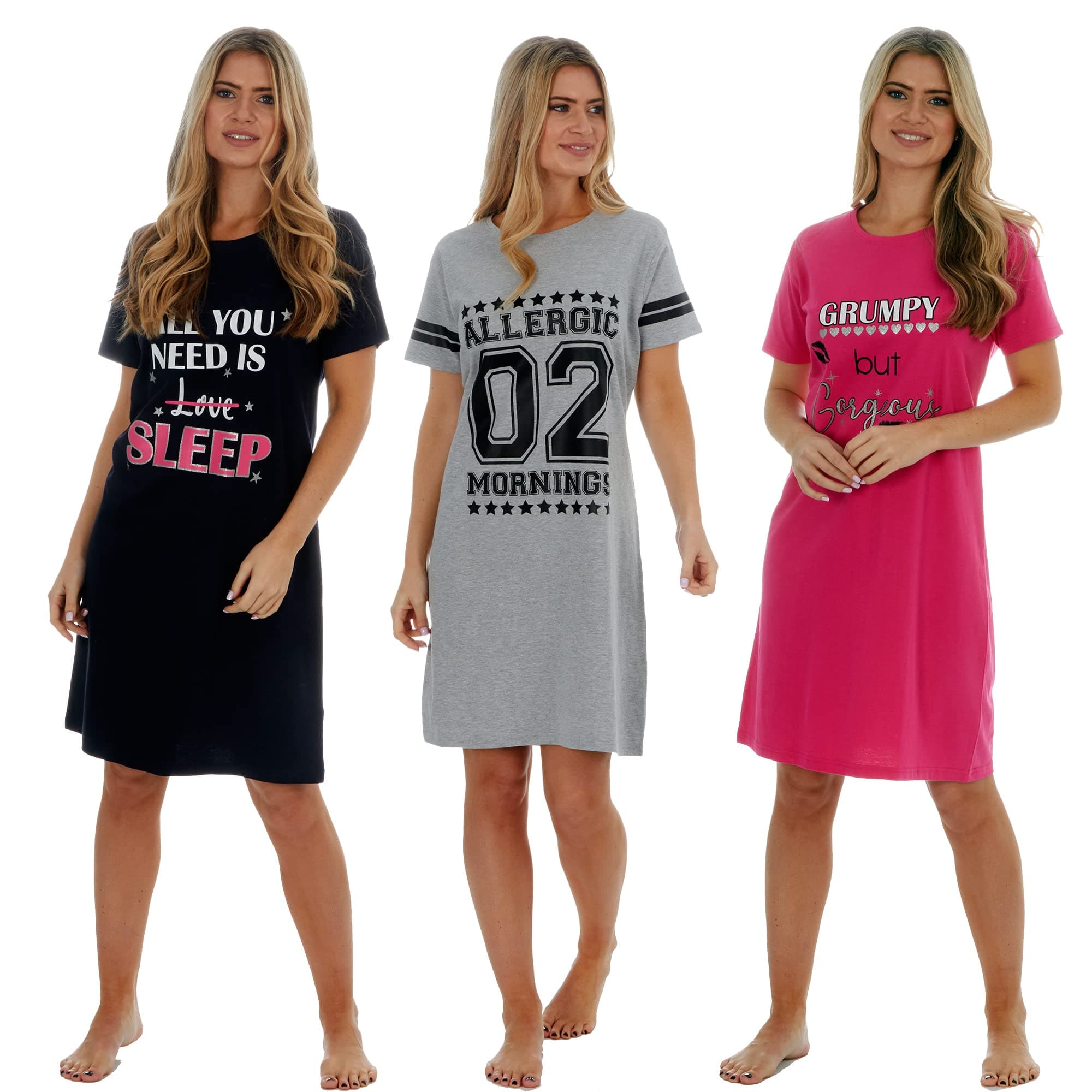 Best Deals Direct UKWomens Ladies Short Sleeve Jersey Fun Prints Nightshirt (1 OR 3 PACK)