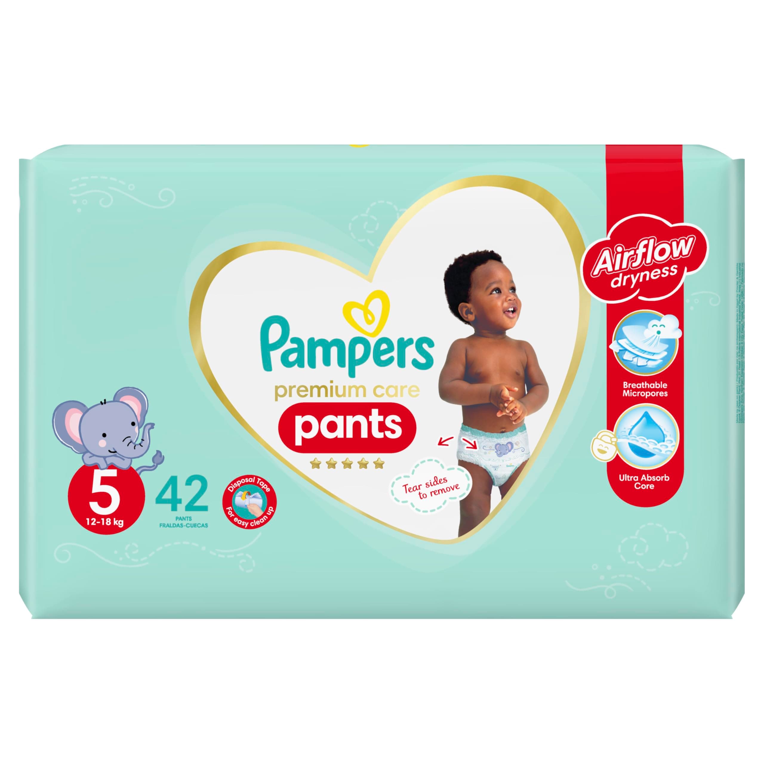 Premium Care Pants Diapers, Size 5, 12-18kg, Unique Softest Absorption for Ultimate Skin Protection, 40 Count