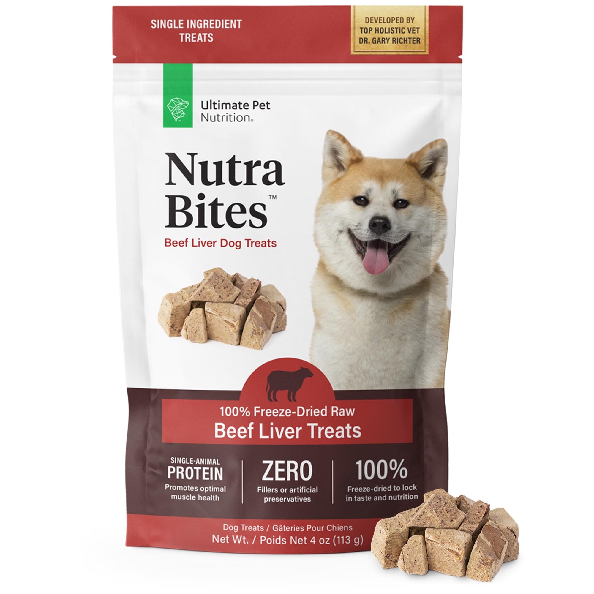 Nutra Bites Freeze Dried Raw Single Ingredient Training Treats Food Topper for Dogs, 4 Ounces, Beef Liver