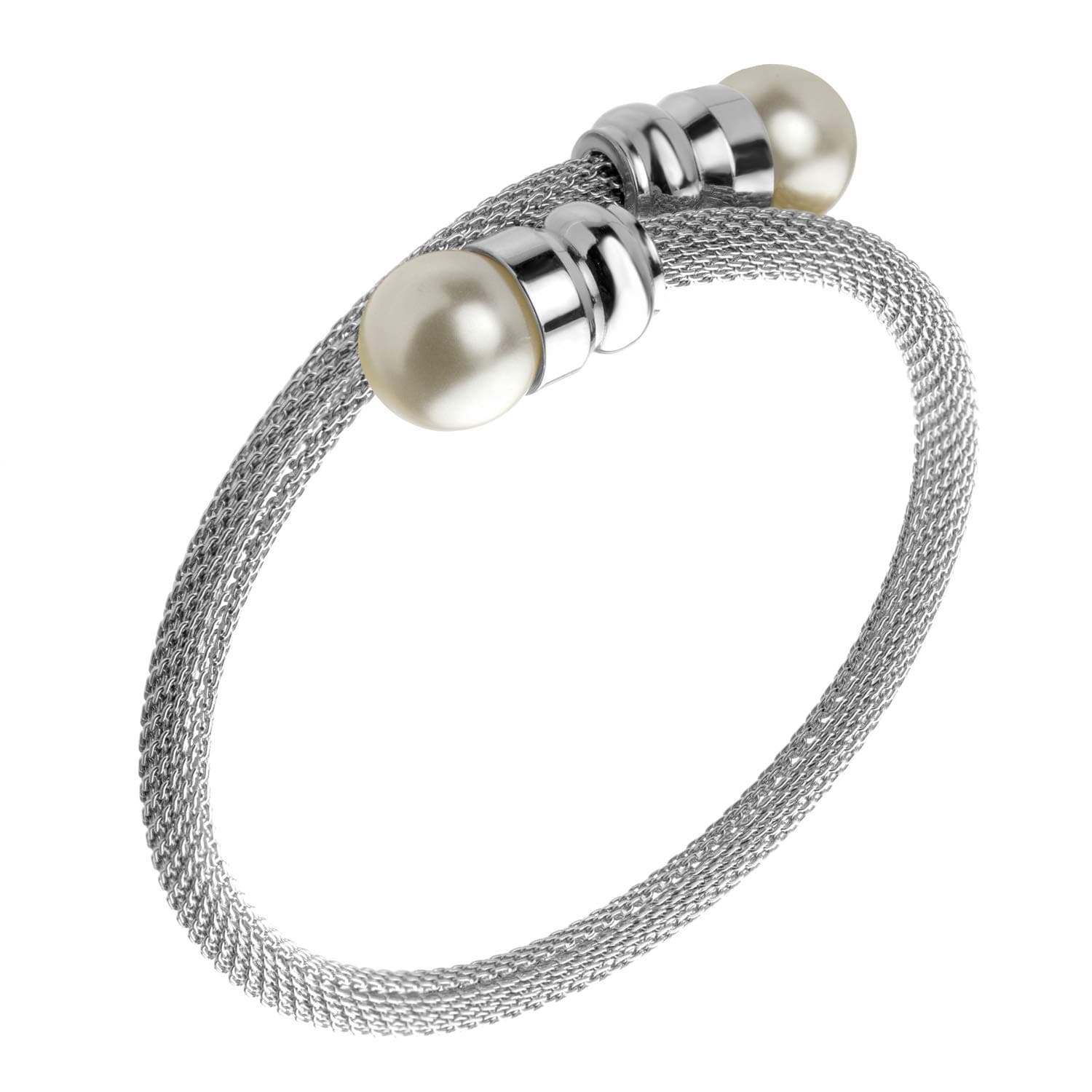 555Jewelry555Jewelry Adjustable Twisted Cable Wire & Pearls Bangle Bracelet Cuff for Women