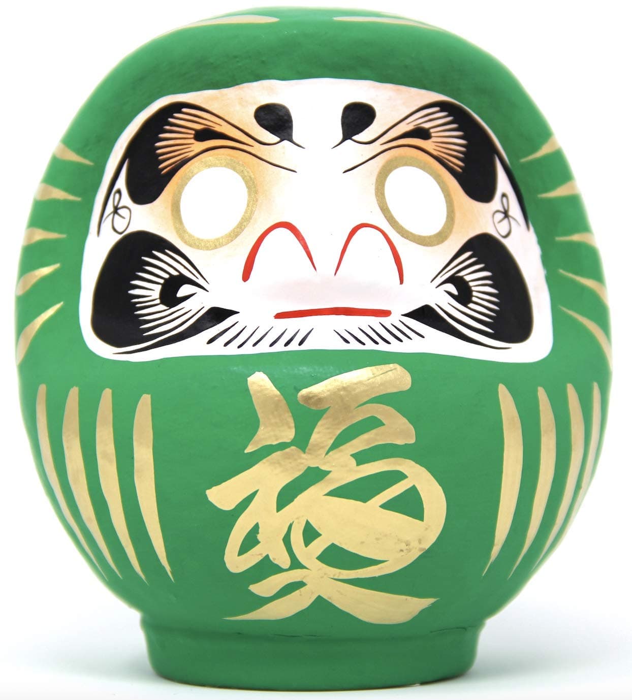 Traditional & Authentic Daruma Lucky Doll – Size 2 – Green: Good Health & Vitality – Hand Made in Japan – Height: 4.7 inch (12cm)
