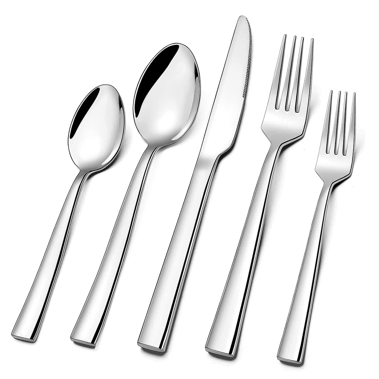 Silverware Set for 12, 60-Piece Stainless Steel Durable Flatware Set, Includes Knives/Forks/Spoons, Elegant Cutlery Set with Square Edge for Home/Hotel/Party, Mirror Polished, Dishwasher Safe