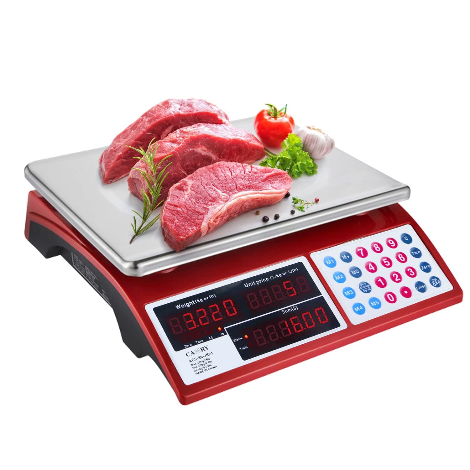 Price Computing Scale Commercial Food Scale 66lb / 30kg Fruit Meat Produce, Dual Bright LED Display Stainless Steel Platform, for Deli Farmers Markets Restaurant