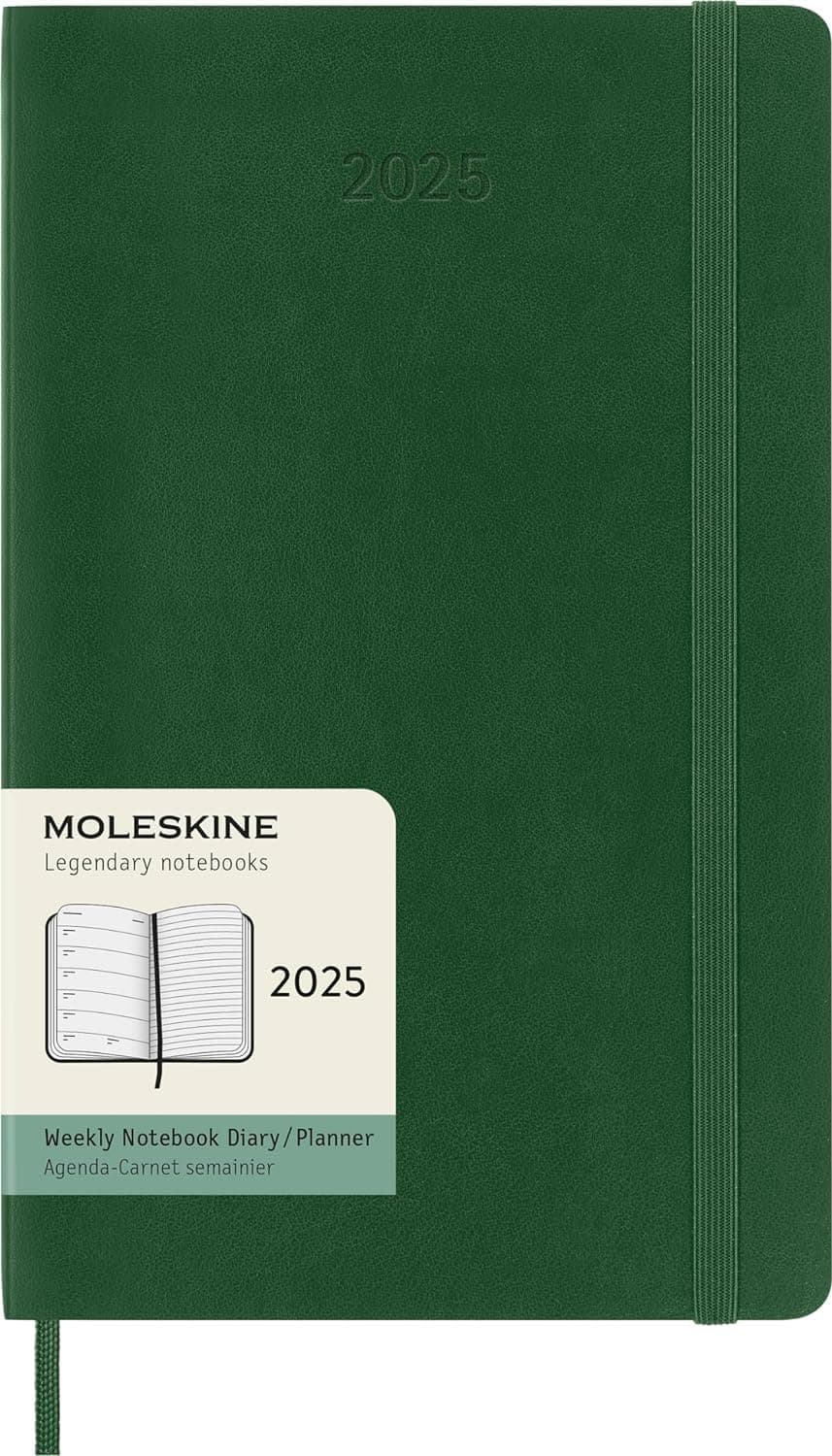 Moleskine Classic 12 Month 2025 Weekly Planner, Soft Cover, Large (5" x 8.25"), Myrtle Green, 144 pages Calendar – January 1, 2050