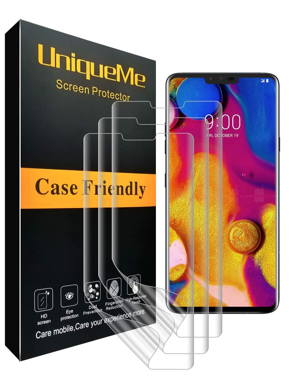 [3 Pack] INGLE Compatible with LG V40 ThinQ Screen Protector,HD Clear [ Anti-Bubble ] Case Friendly Full Coverage PET Soft Flexible TPU Film with Lifetime Replacement Warranty