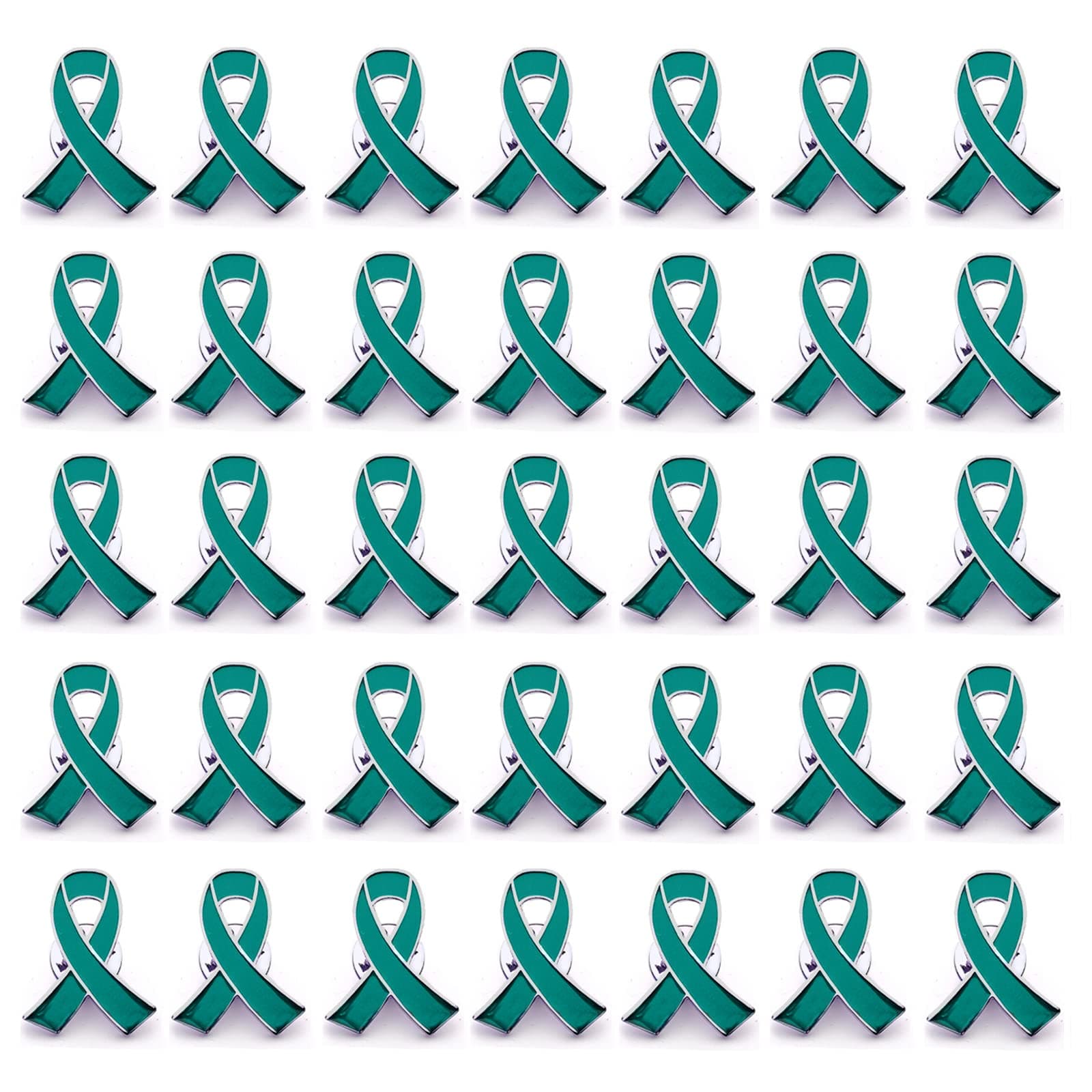 50pcs Teal Ribbon Awareness Pins Cervical Ovarian Cancer Awareness Products Pin, Alloy Steel, alloy