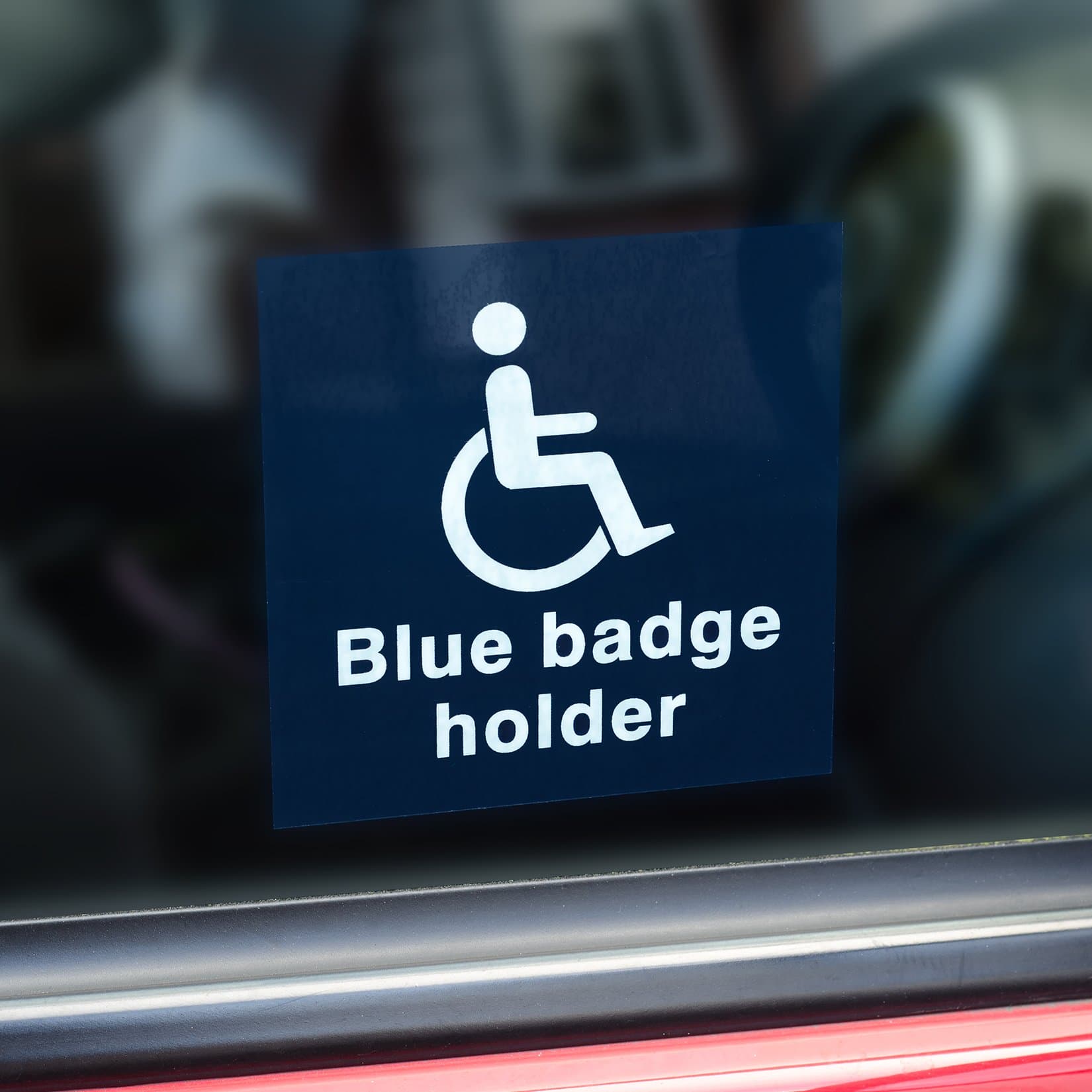 BLUE BADGE HOLDER. DISABLED PERSON SIGN. White symbol and text on a blue background. FOR INSIDE OF WINDOW, TO BE READ FROM THE OUTSIDE. VS07. Pack of 1