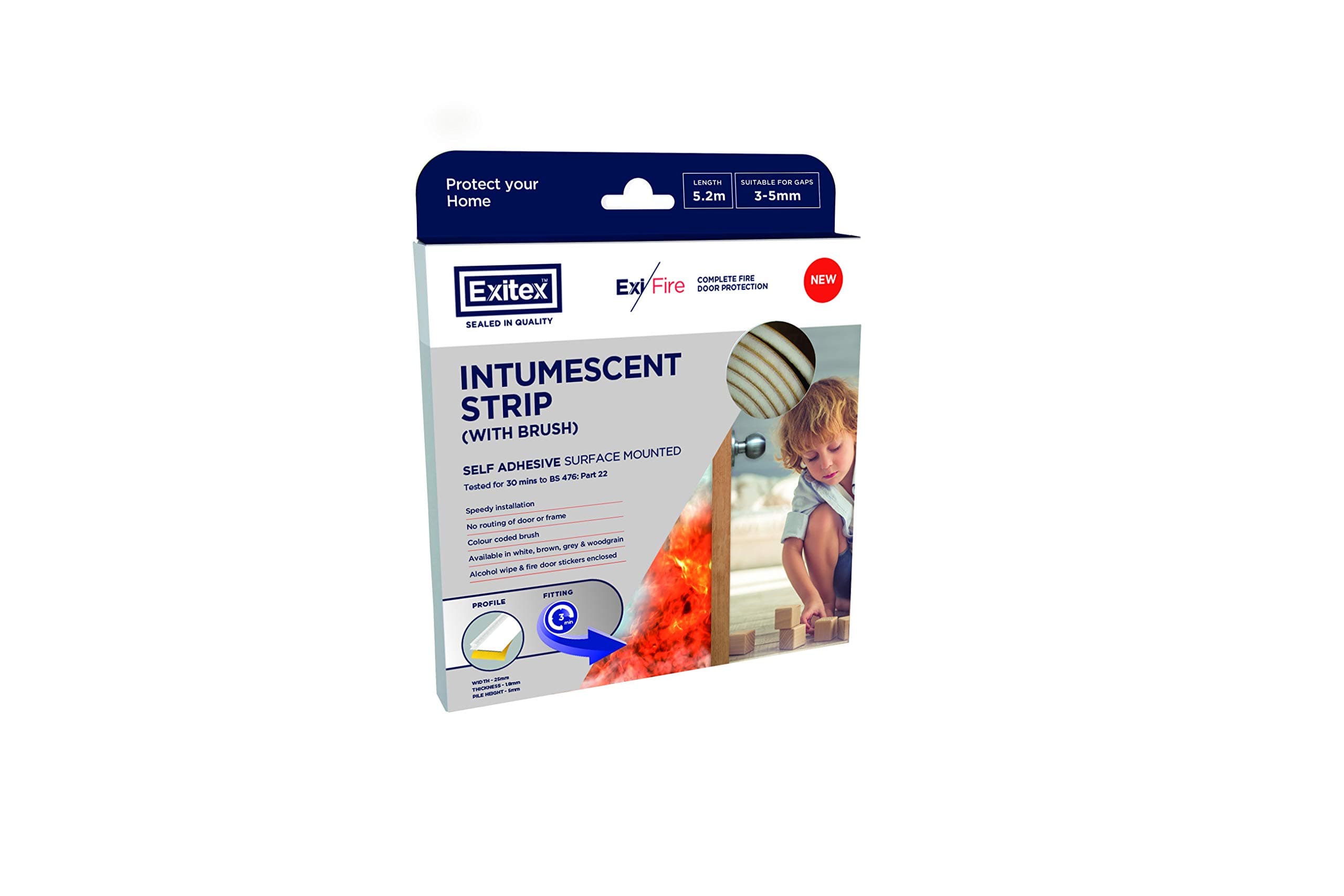 Exitex Self Adhesive Surface Mounted Intumescent Strip with brush, Brown, 5.2m