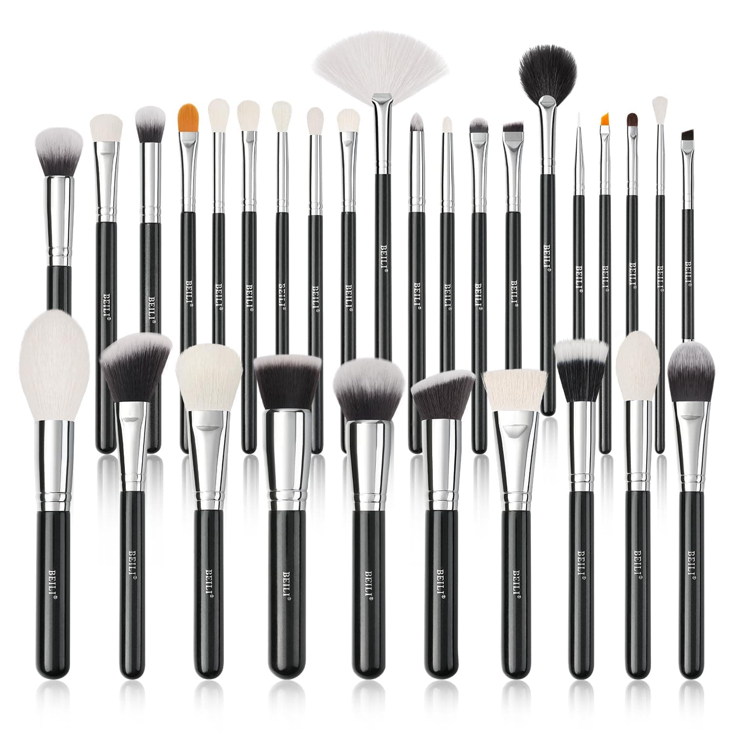 30Pcs Professional Makeup Brush Set Original Natural-Synthetic Kabuki Foundation, Face Powder, Highlighter, Contour, Eye Shadow, Eyebrow, Eyeliner, Makeup Tools Kit (Classic Black)