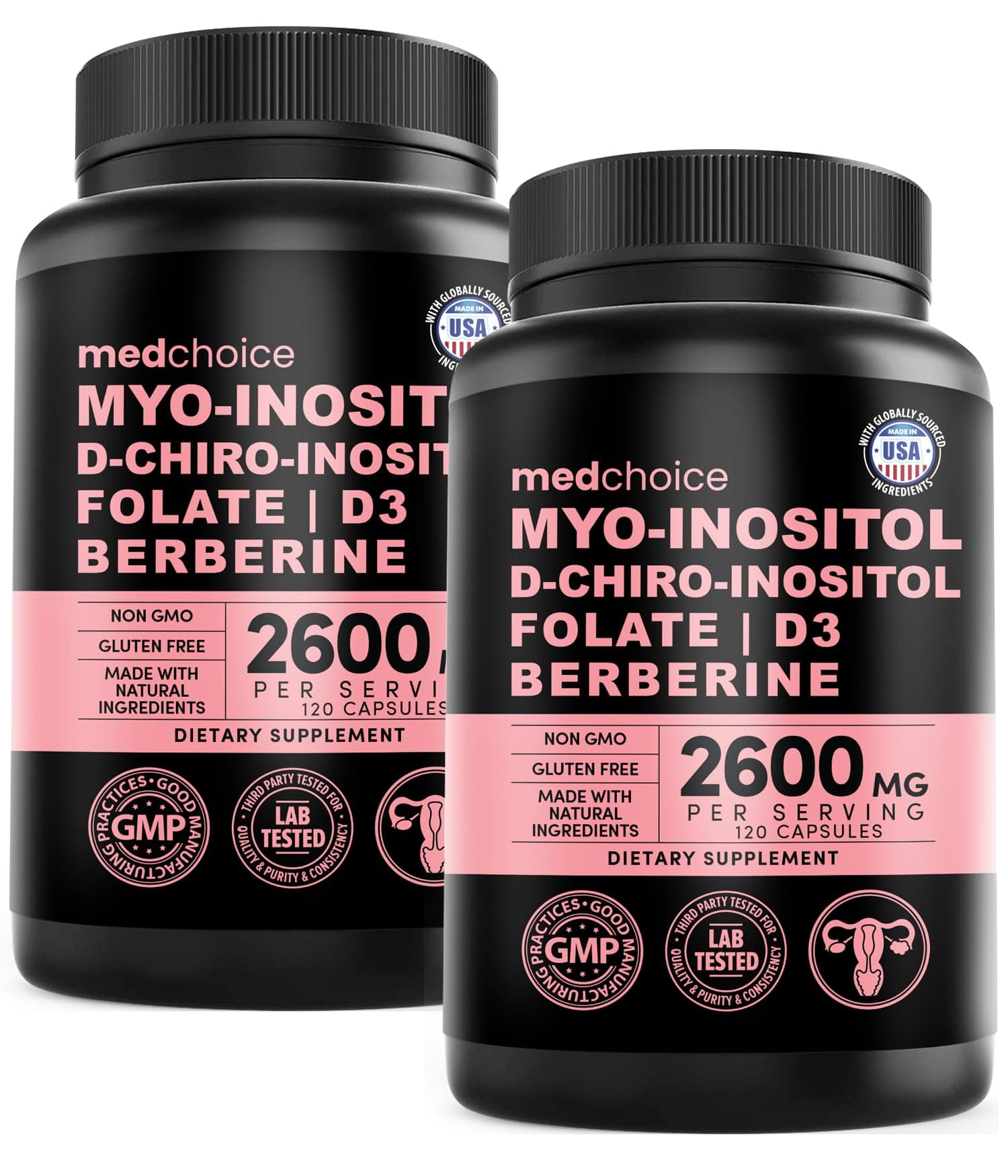 14-in-1 Women’s Inositol Complex Supplement – 40:1 Myo & D-Chiro Inositol with Folate, Vitamin D3, Zinc, Magnesium & Botanicals for Hormone & Feminine Wellness Support – (120 Capsules) (Pack of 2)