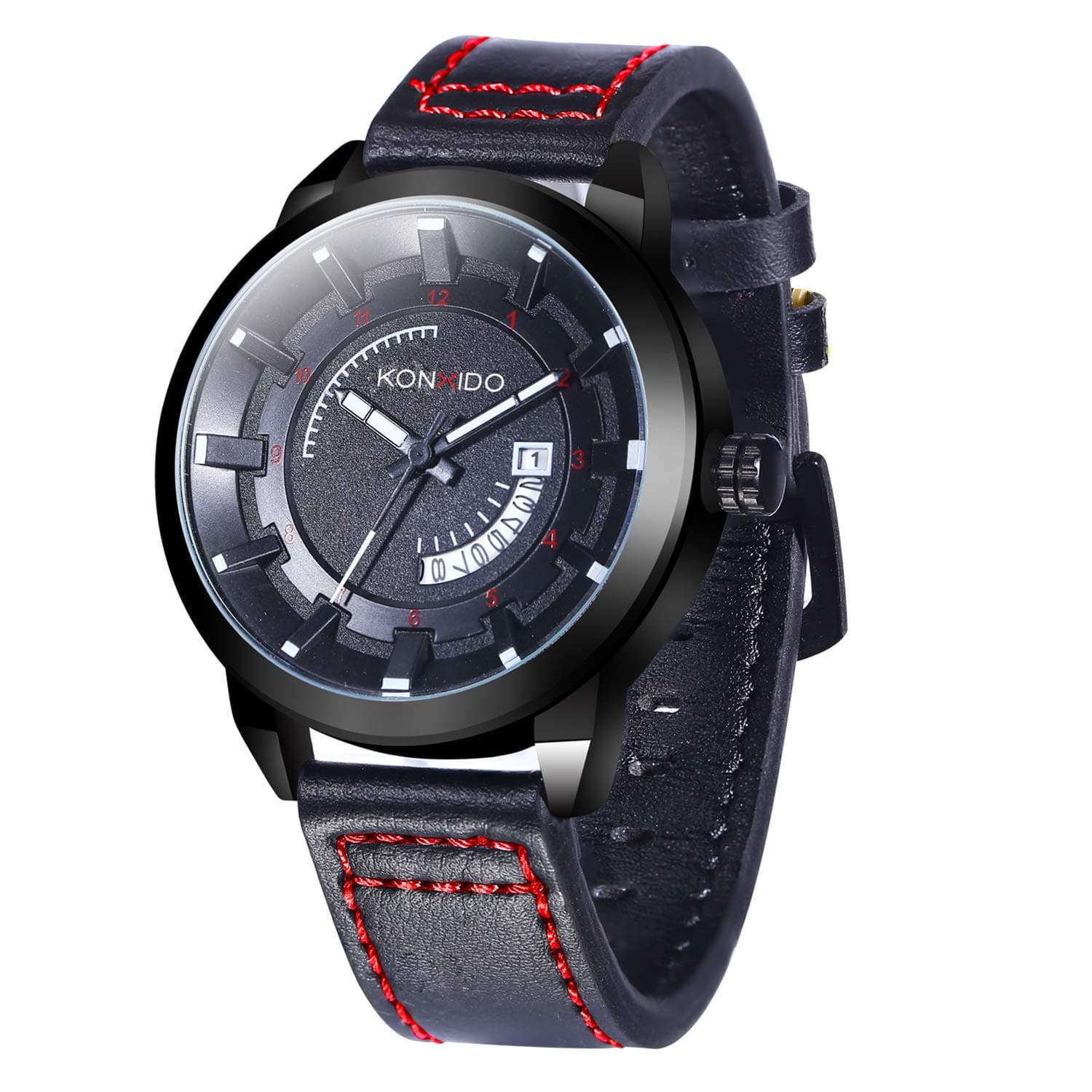 KONXIDO Business Casual Series Men's Quartz Calendar Watch Analogue Display and Genuine Leather Strap 3ATM Waterproof - Fashion Dress Watches for Men