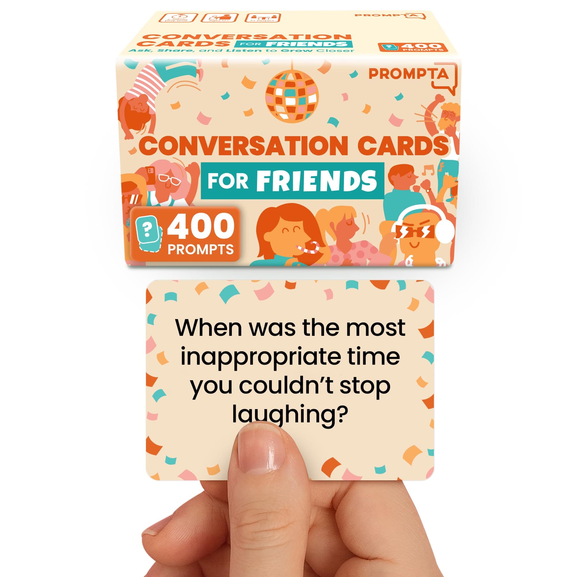 400 Conversation Cards for Friends ā Funny Get to Know You Game With Open-Ended Questions to Spark Laughter, Stories, and Deeper Friendships - Great for Game Night and Hangouts - 2.5" x 1.75" Cards