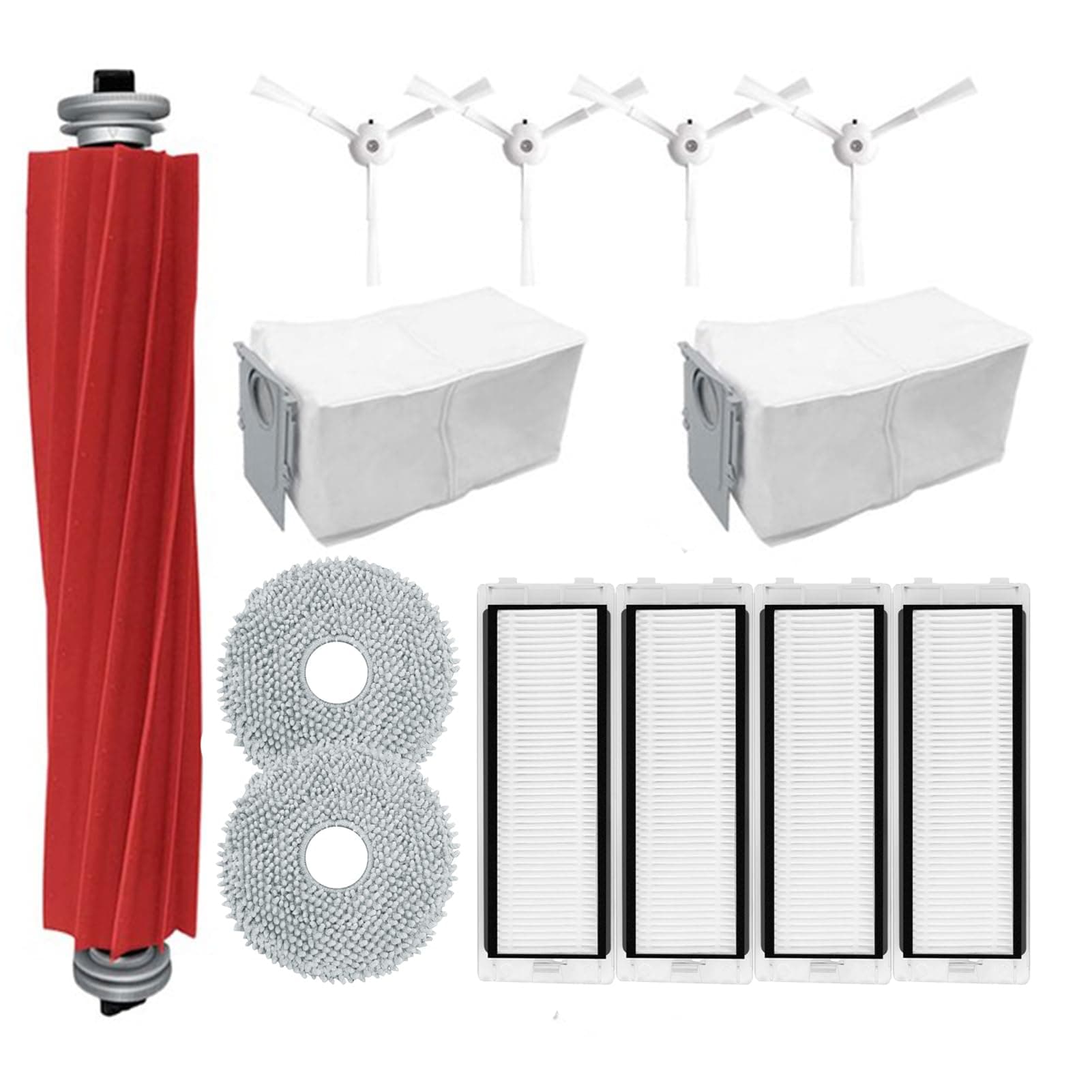 Odashen Pack of 13 Accessories Replacement Parts for Roborock Q Revo/Roborock P10 Robot Vacuum Cleaner Including 1 Main Brush, 2 Wipes, 2 Dust Bags, 4 Filters, 4 Side Brushes