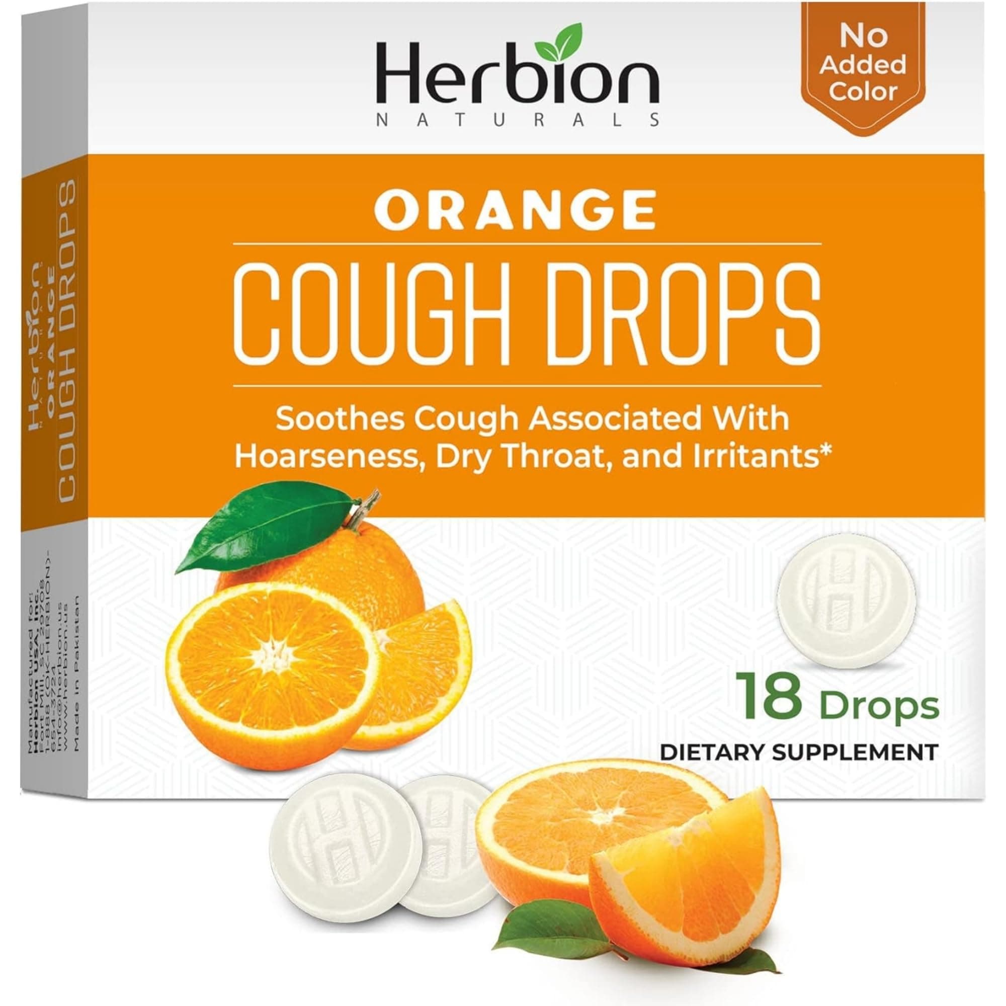 Cough Drops with Orange Flavor -18 Ct -Relieves Cough, Soothes Sore Throat & Dry Mouth, for Adults, Children 6 and Above