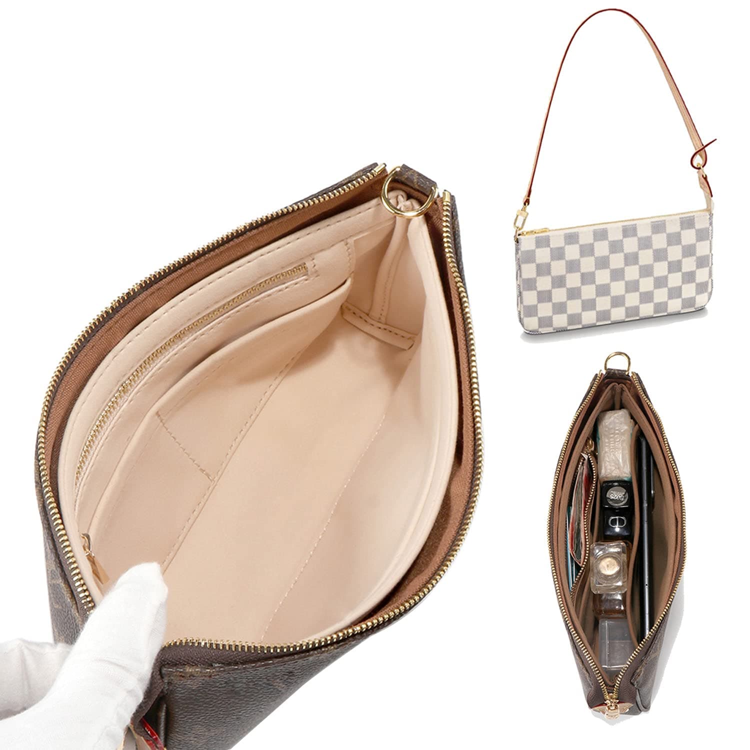 Purse Insert for Pochette Accessories, Bag Organizer Compatible with LV Pochette Accessories Monogram Canvas, New or Old Pouch Liner