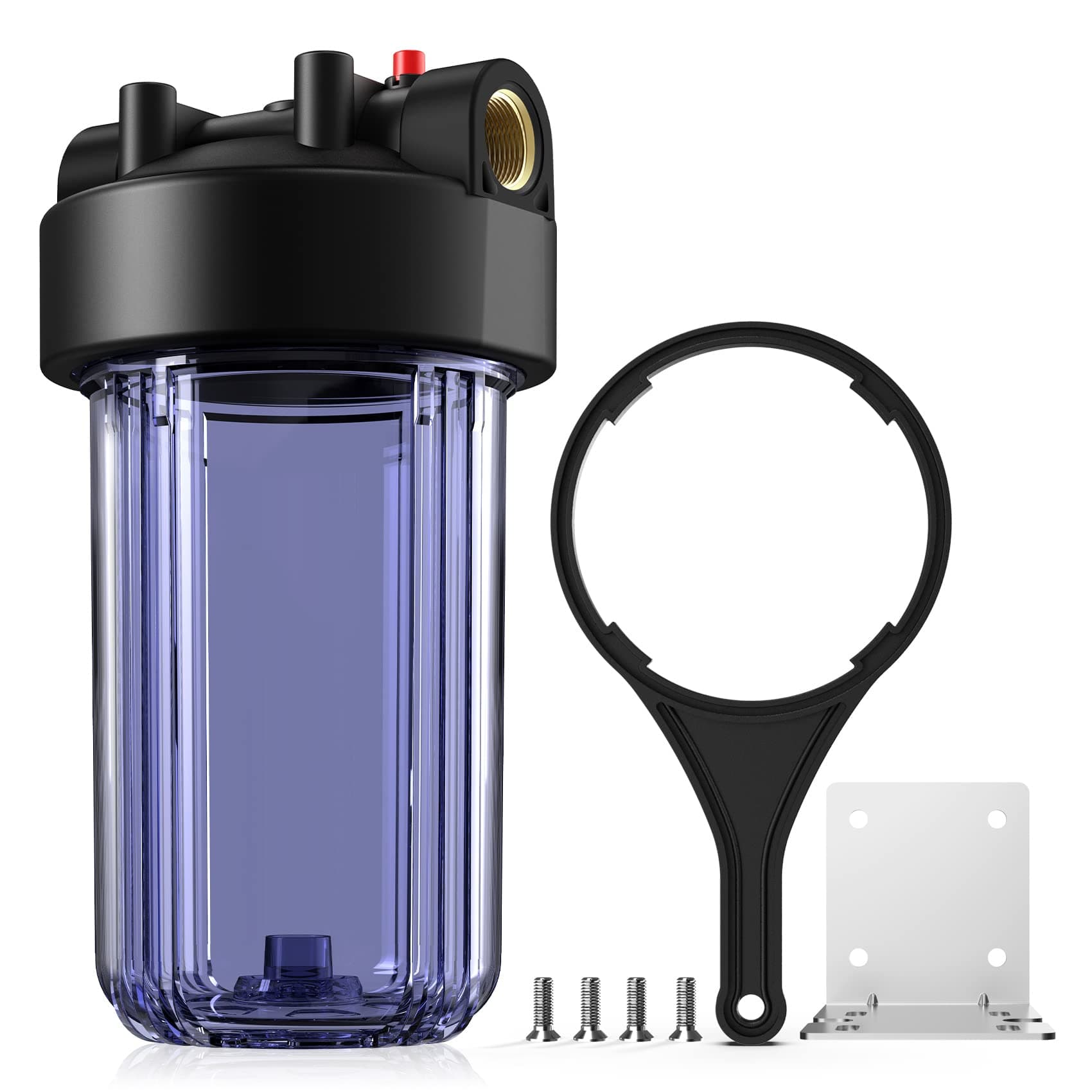 SimPure Whole House Water Big Filter Housing (DB10C), 10" x 4.5", Blue for Whole Home Water Filtration, Sediment Water Filter System for Well, 1" NPT Brass Port (Clear Housing)