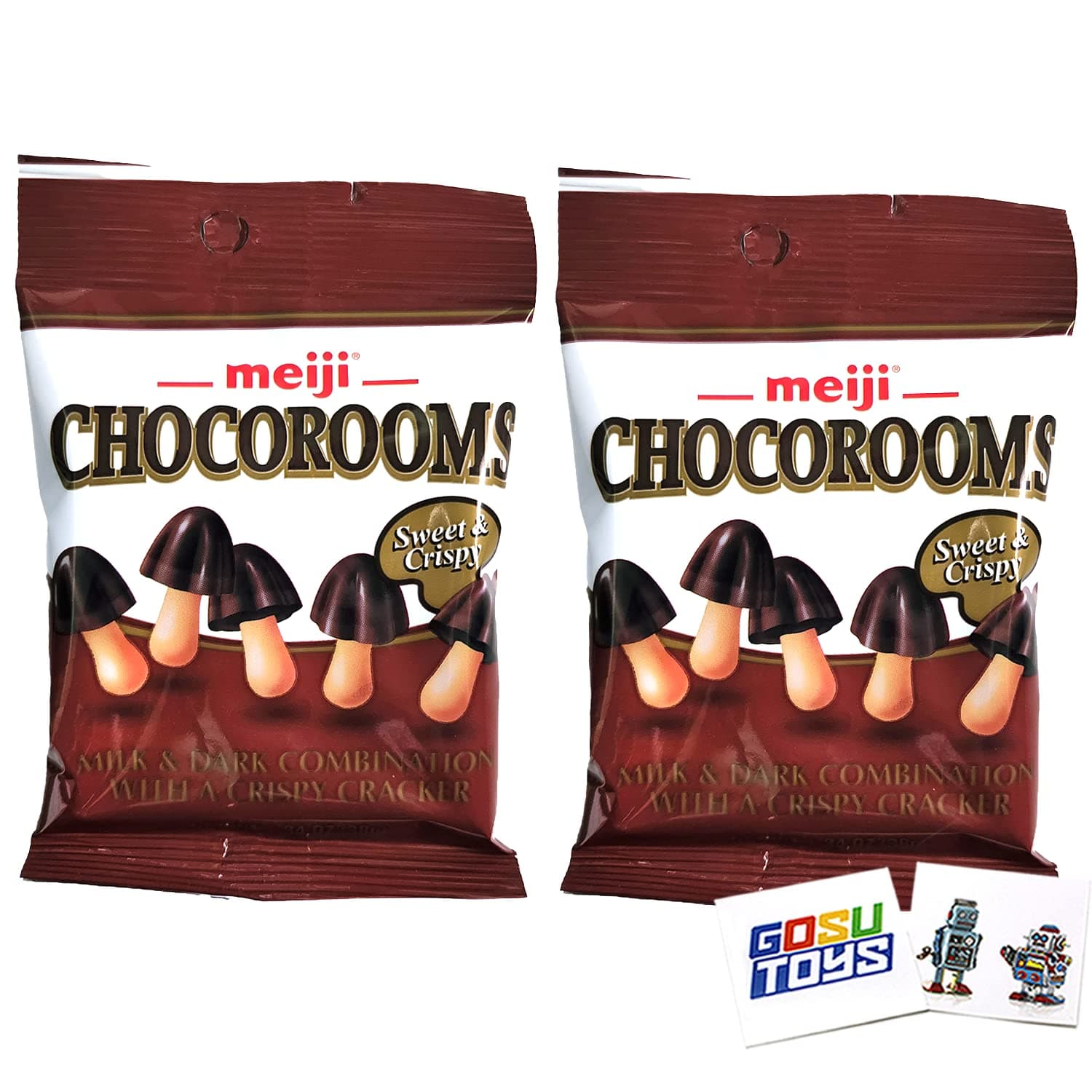 Meiji Chocorooms Sweet and Crispy Milk and Dark Combination with a Crispy Cracker (2 Pack) with 2 Gosutoys Stickers