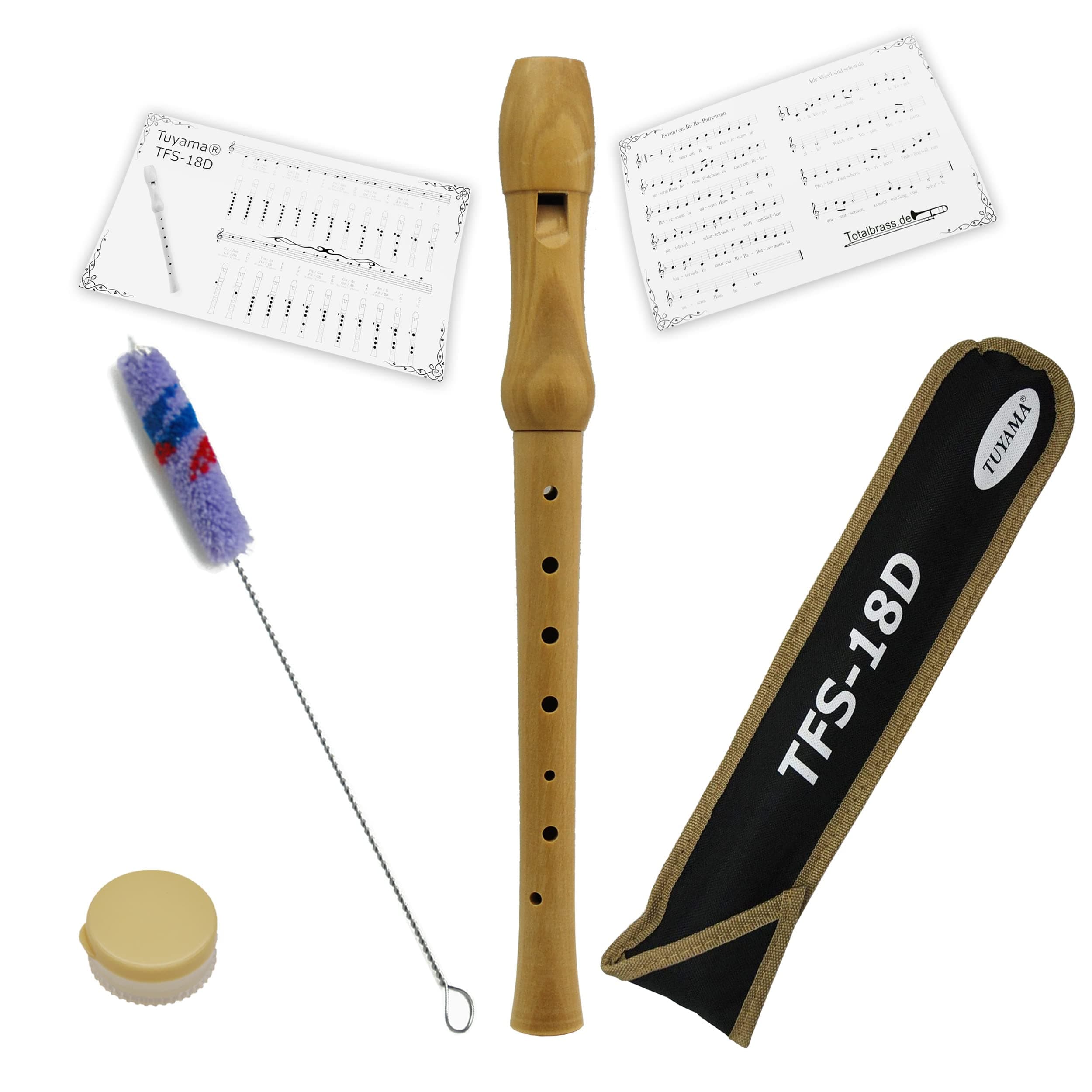 tuyamaTFS-18D Wood Recorder - German fingering + fingering chart and sheet music samples included - Soprano Recorder Flute