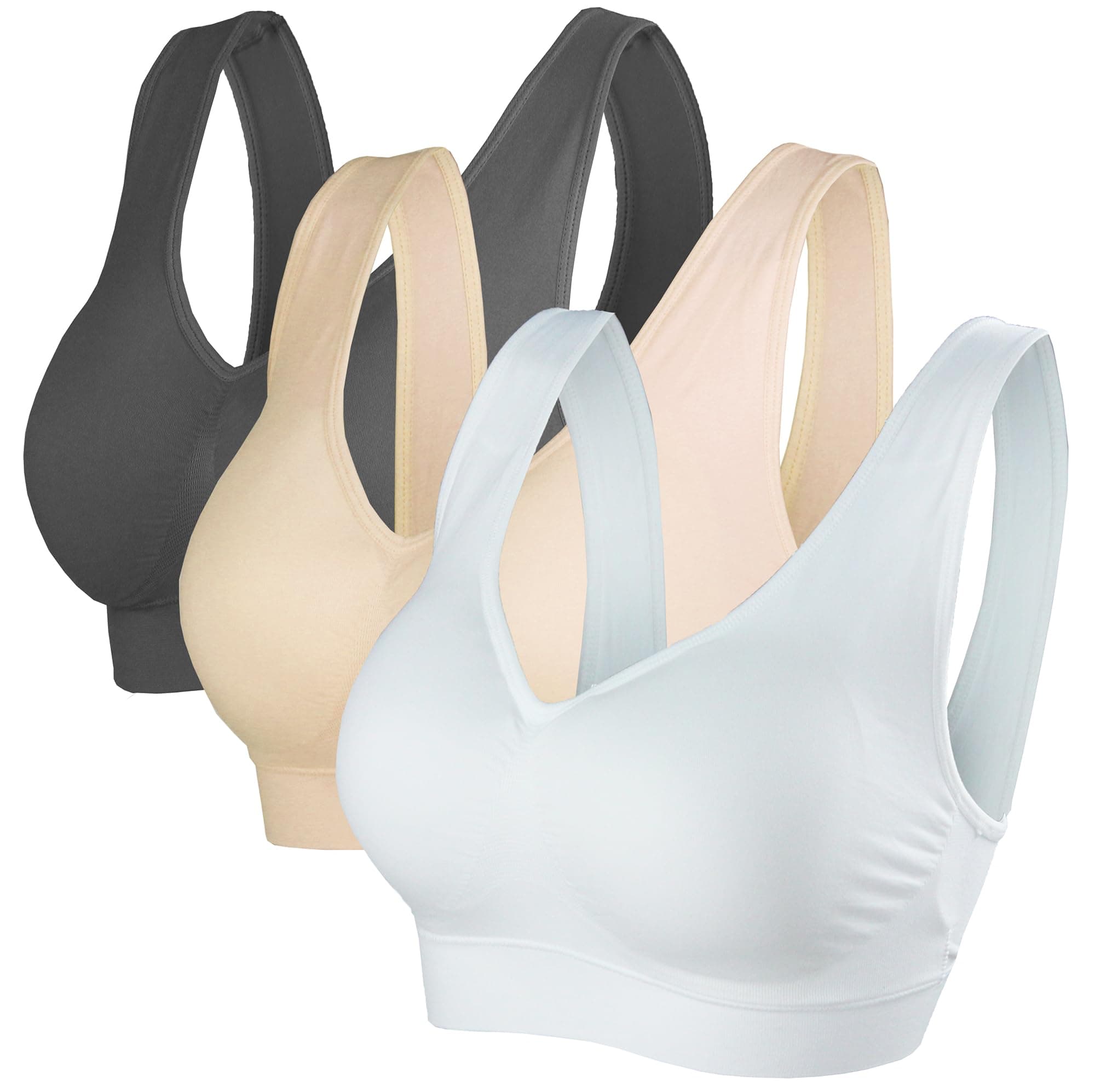 Cabales Women's 3-Pack Seamless Wireless Removable Pads Sports Bra