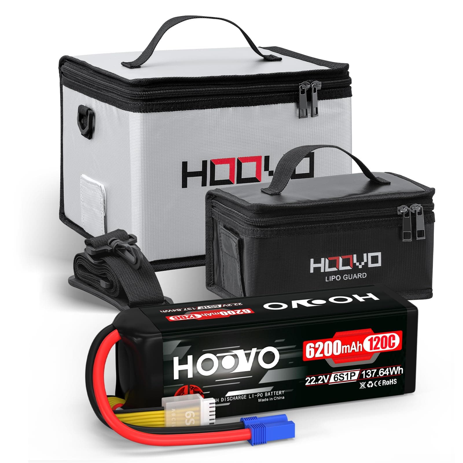 HOOVO 6S LiPo Battery 22.2V 6200mAh 120C with EC5 Plug Softcase for Drone 1Pack&2 Pack Lipo Bag Fireproof Explosionproof Lipo Battery Safe Bag