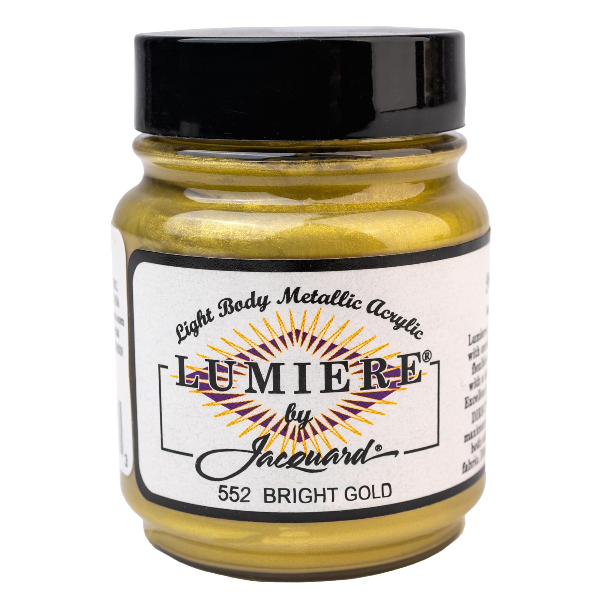 Jacquard Lumiere 2.25oz Fabric Paint Bright Gold - Metallic Paint for Fabric, Leather, Canvas, Paper and Wood - Light-bodied Metallic Acrylic Paint - Lightfast & Vibrant Metallic Acrylic Paints