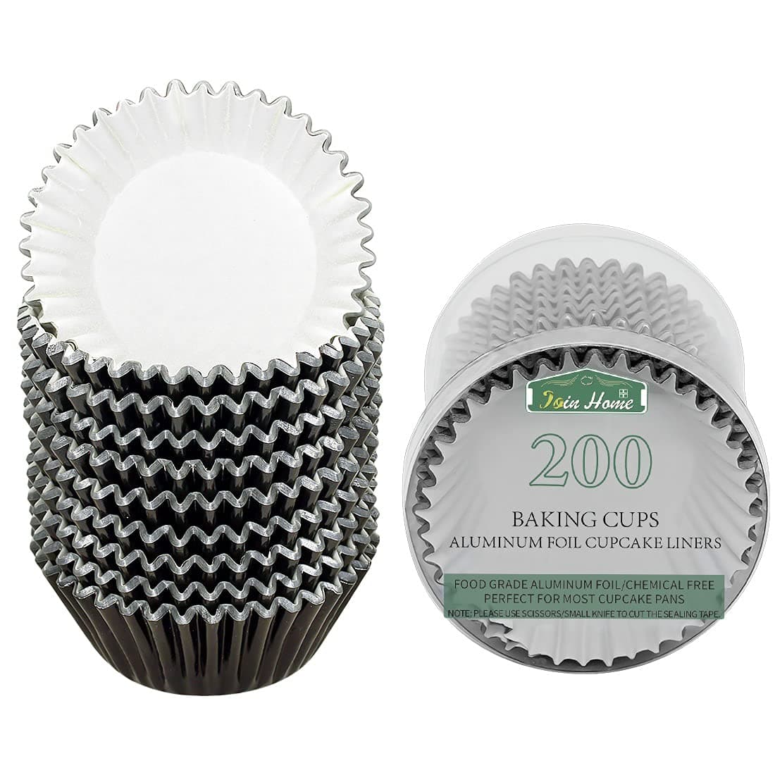 JQinHome Black Foil Cupcake Liners Standard Baking Cups Muffin Wrappers -Premium Greaseproof & Sturdy Cupcake Papers for Wedding Birthday Party, 200-Count (Black)