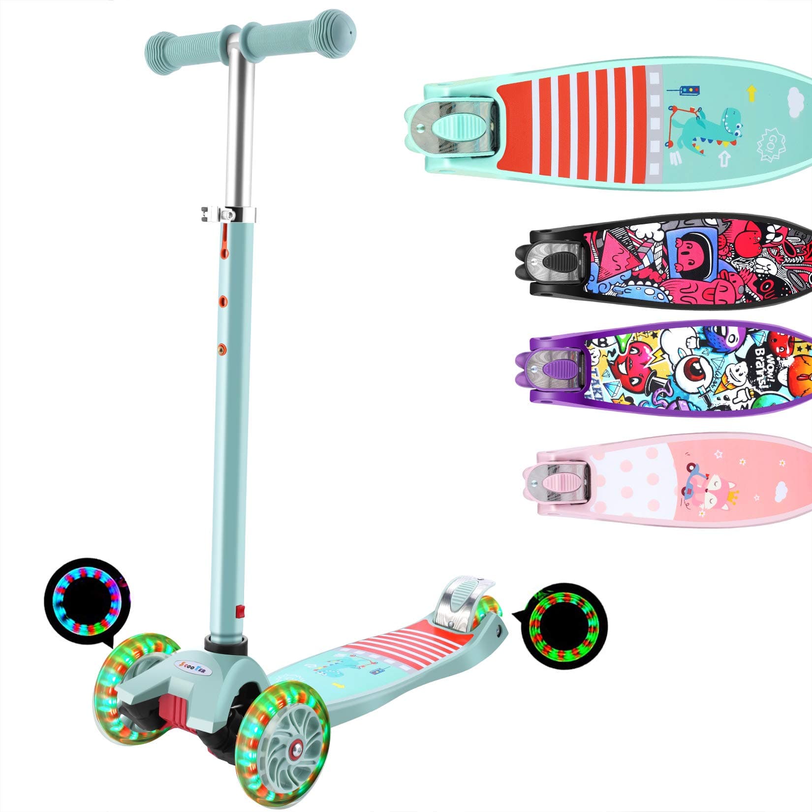 Hikole Scooter for Kids with 3 LED Wheels – Adjustable Height, Lean to Steer Design, 3 Wheels Kick Scooter for Girls & Boys 3-12 Years Old