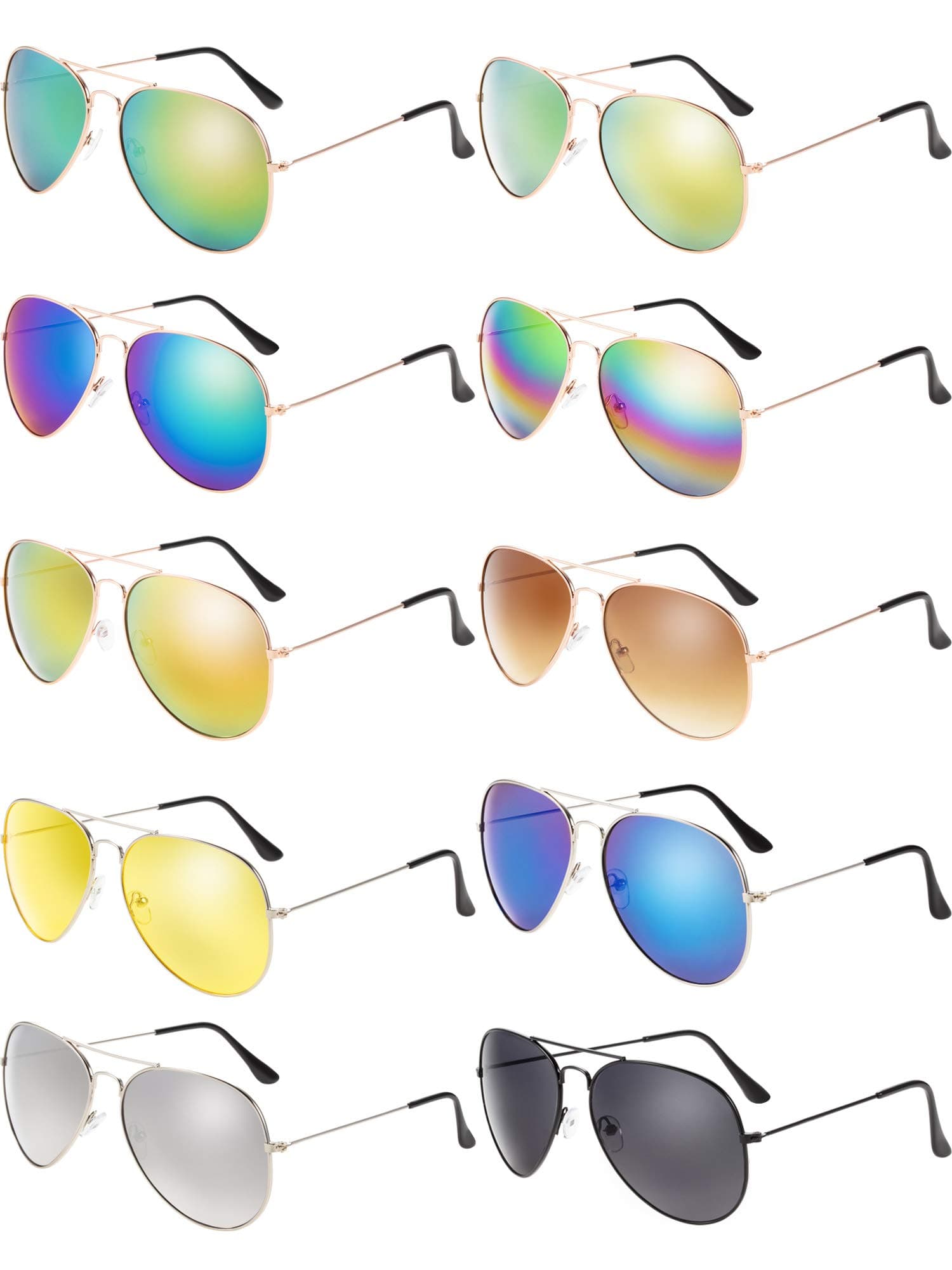 10 Pieces Classic Mirrored Flat Lens Sunglasses Lens Metal Frame Sunglasses for Men Women