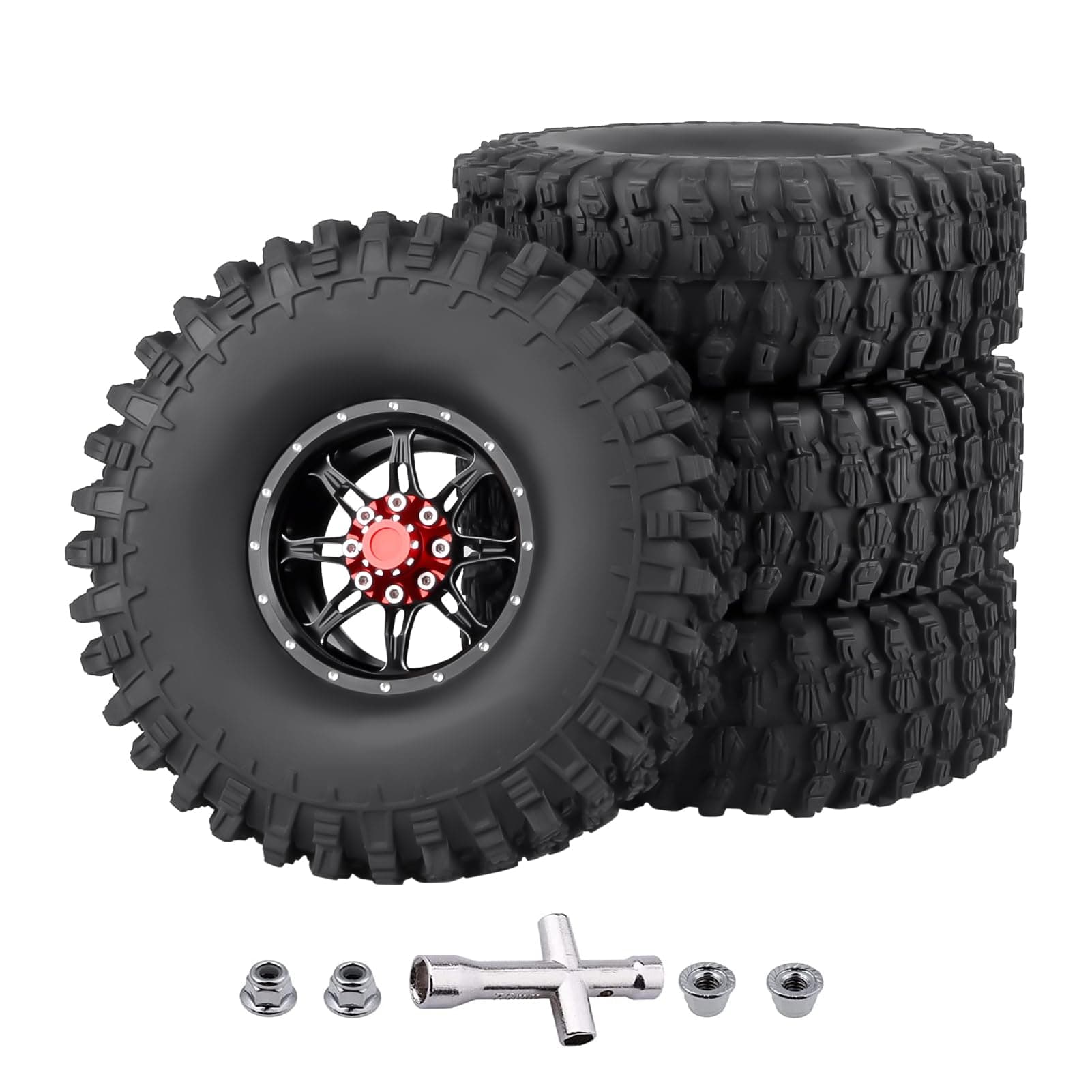 CrazyHobby Aluminum 1.9 Beadlock Wheels and Tires w/Foam for TRX4 Axial SCX10 II III RR10 Wraith Redcat Gen 8 Scout II RC4WD 1/10 Scale RC Crawler Rocks Mud Tyres Rims