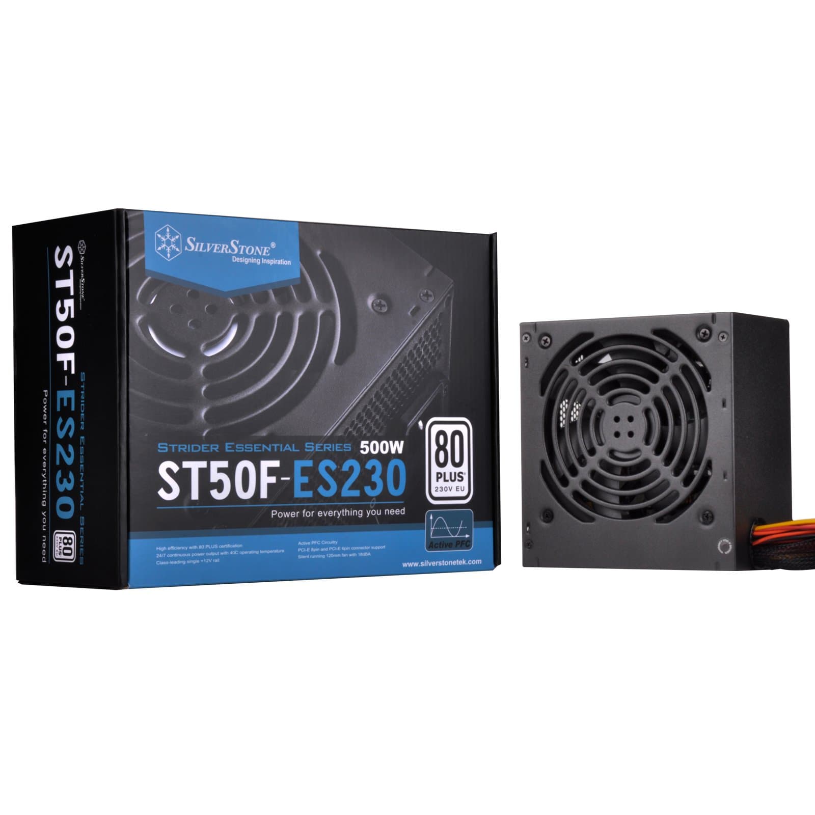 SilverStoneTechnology Strider Essential 500W ATX12V / EPS12V SLI Ready CrossFire Ready 80, PCI-E 8pin and PCI-E 6pin connector,1 20mm fan | SST-ST50F-ES230 (BK)
