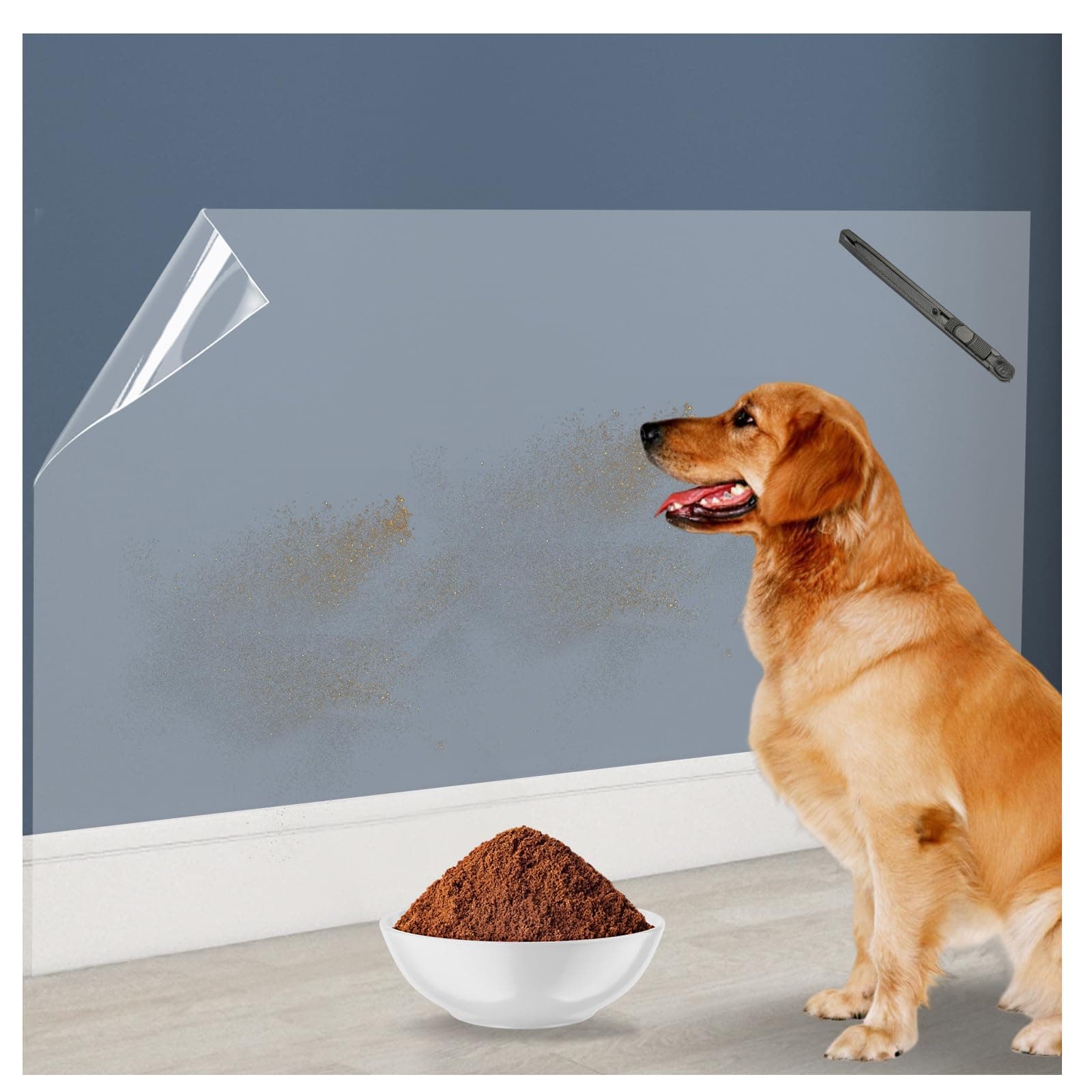 2Pcs Electrostatic Wall Protective Film Set with Film Cutter,Clear Contact Paper Peel and Stick,Transparent Static Cling Protective Film Wall Protector for Furniture Door Trash Can 9.84 FT