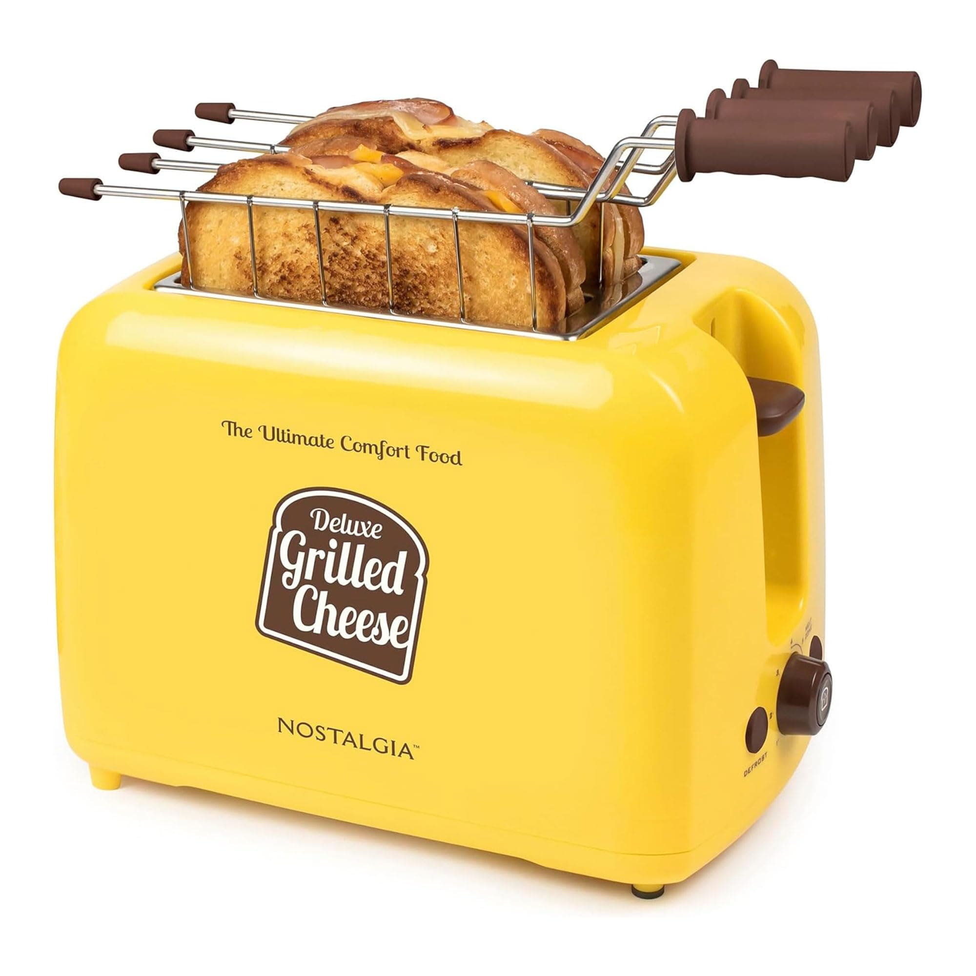 Deluxe Grilled Cheese Sandwich Toaster with Easy-Clean Toasting Baskets - Adjustable Toasting Dial and Extra Wide Slots - Yellow