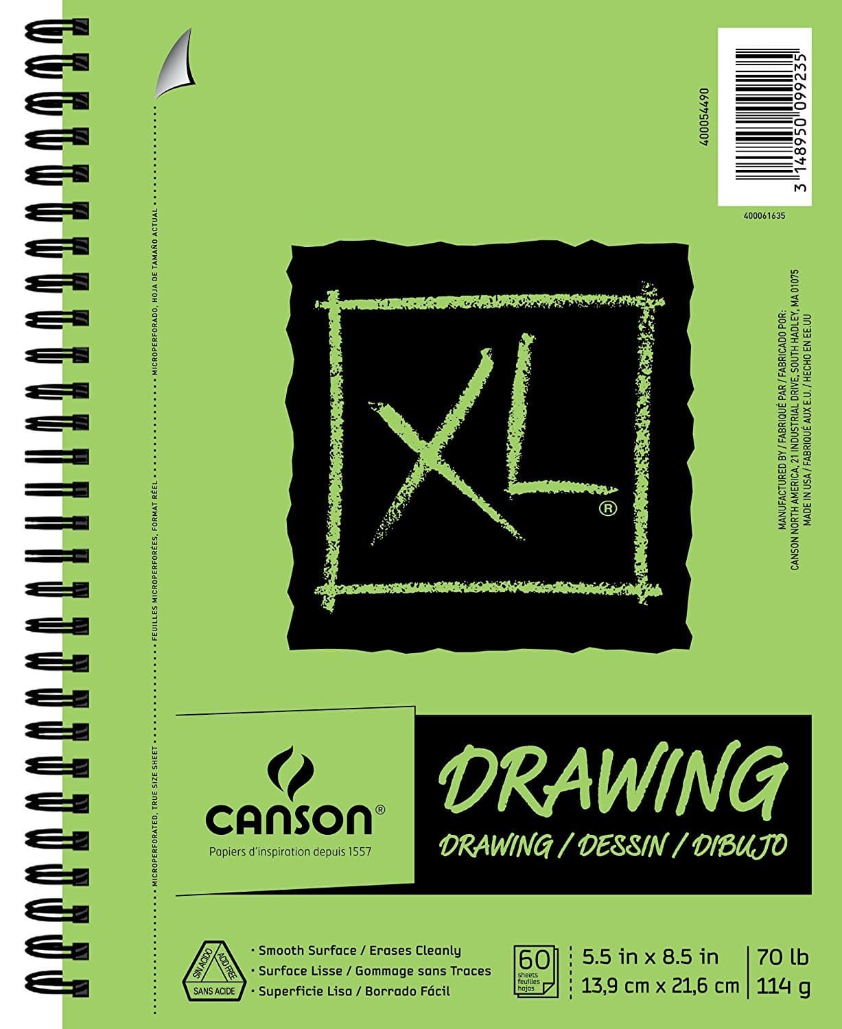 Canson XL Series Drawing Paper, Wirebound Pad, 5.5x8.5 inches, 60 Sheets (70lb/114g) - Artist Paper for Adults and Students - Charcoal, Colored Pencil, Ink, Pastel, Marker