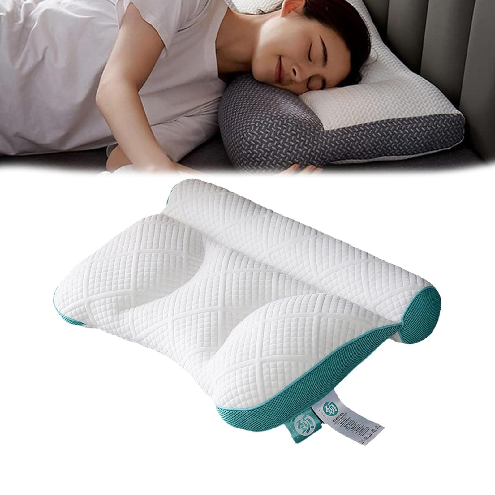 XBAILAZ Sleep Enhancing Cervical Support Comfort Goose Down Pillow, Ultra-Comfortable Ergonomic Neck Support Pillow for Back and Neck Pain Relief (1pcs-Green) 1pcs-green 1pcs-green