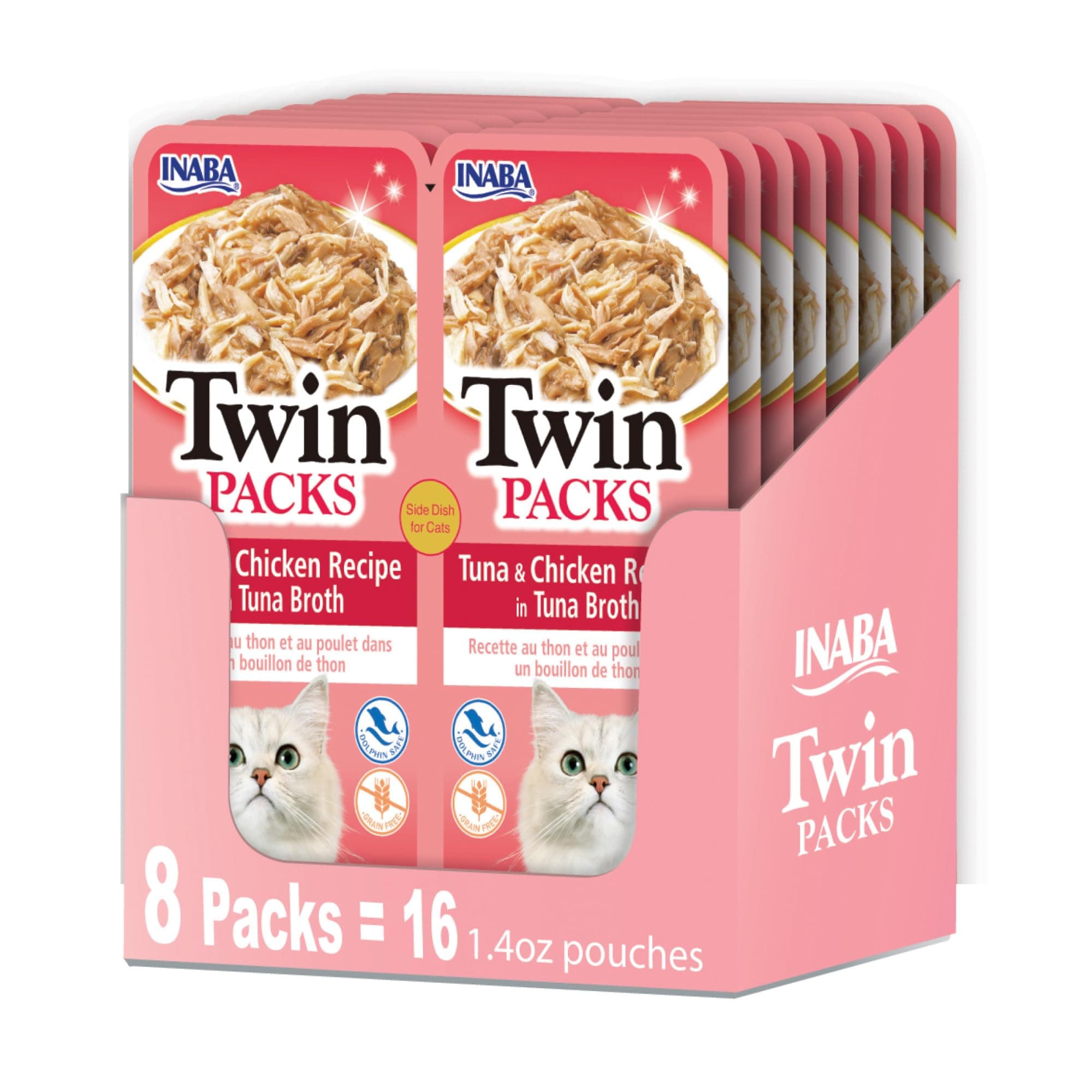 INABA Twin Packs Side Dish for Cats - Tuna & Chicken Recipe in Tuna Broth (8-2 Packs)