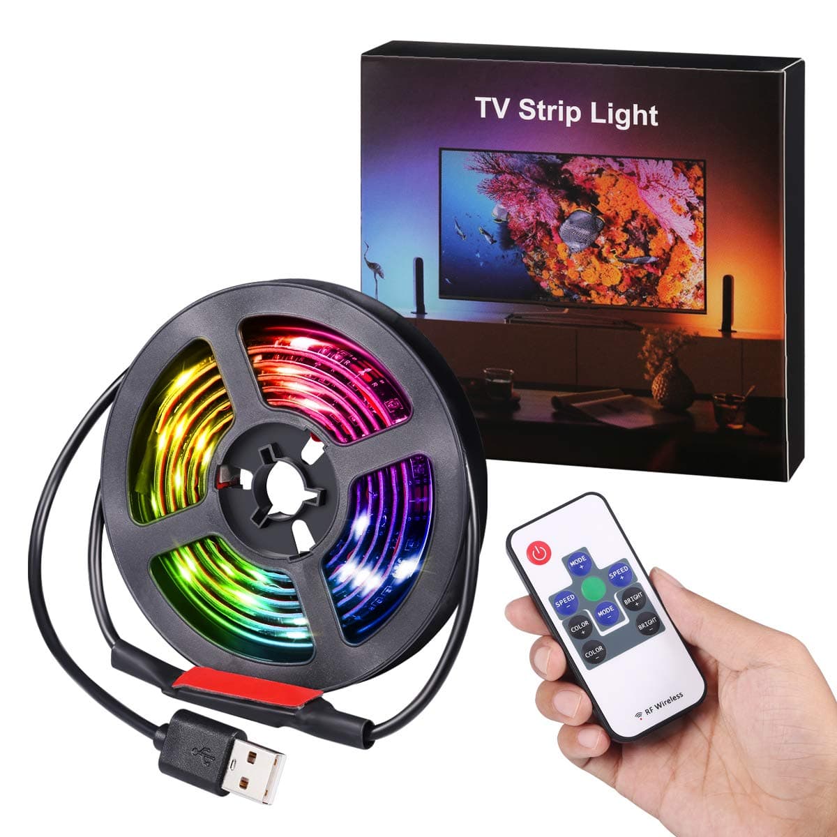 Criacr LED Strip Light, 1 M 33 LED USB TV Backlight, 21 Modes, 18 Colors, IP65 Waterproof USB Bias Lighting Kits with Remote Control, Changing Lighting Strip for Home, TV, Party, Christmas, Decoration