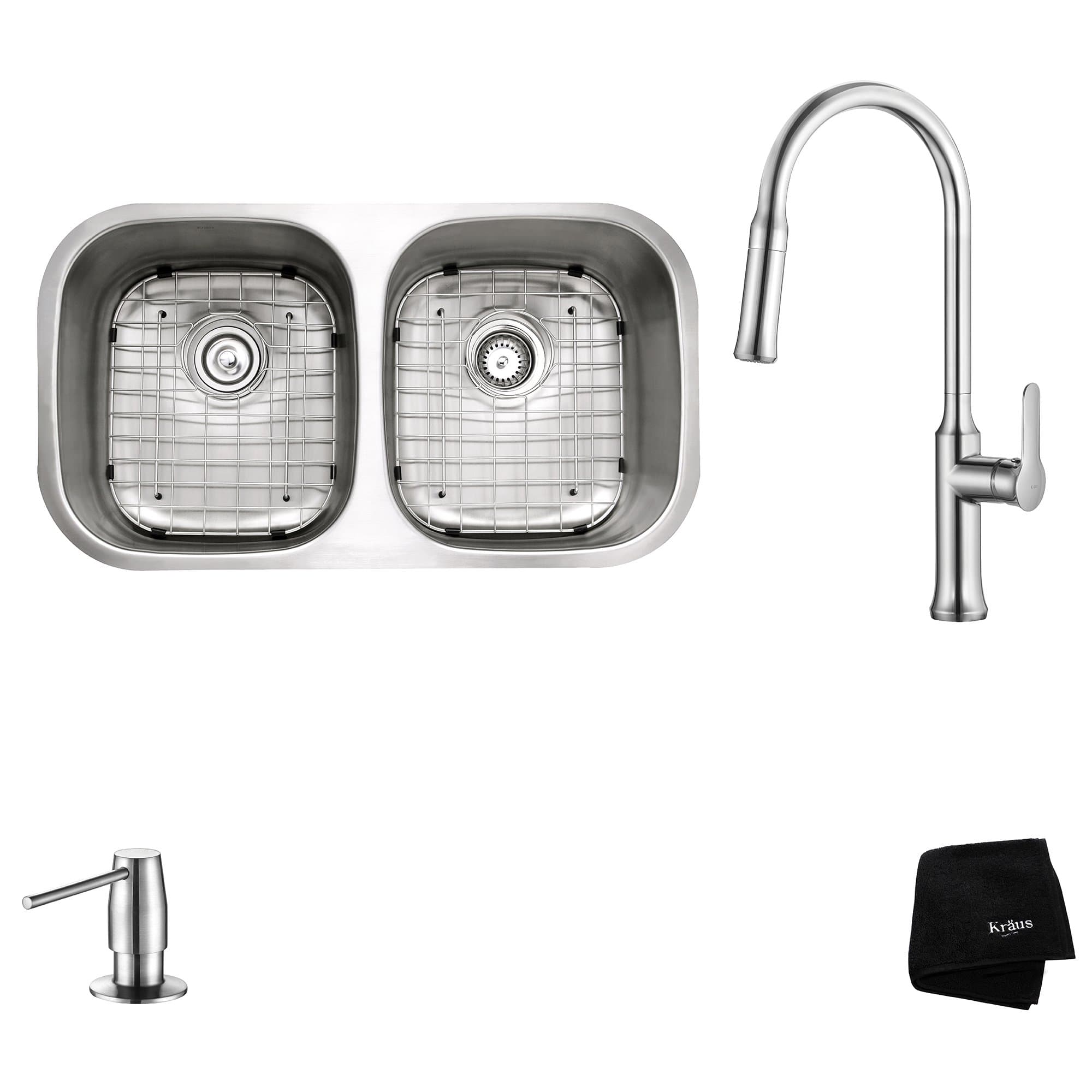 Kraus KBU22-1630-42CH Modern Undermount 50/50 Double Bowl Sink with Pull Down Faucet, 32", Chrome