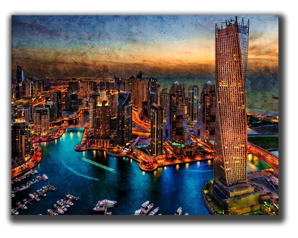 Dingqin Home Decor Print Canvas Poster, dubai uae buildings skyscrapers night Wall Art Painting On Canvas 31.5x23.6 Inch