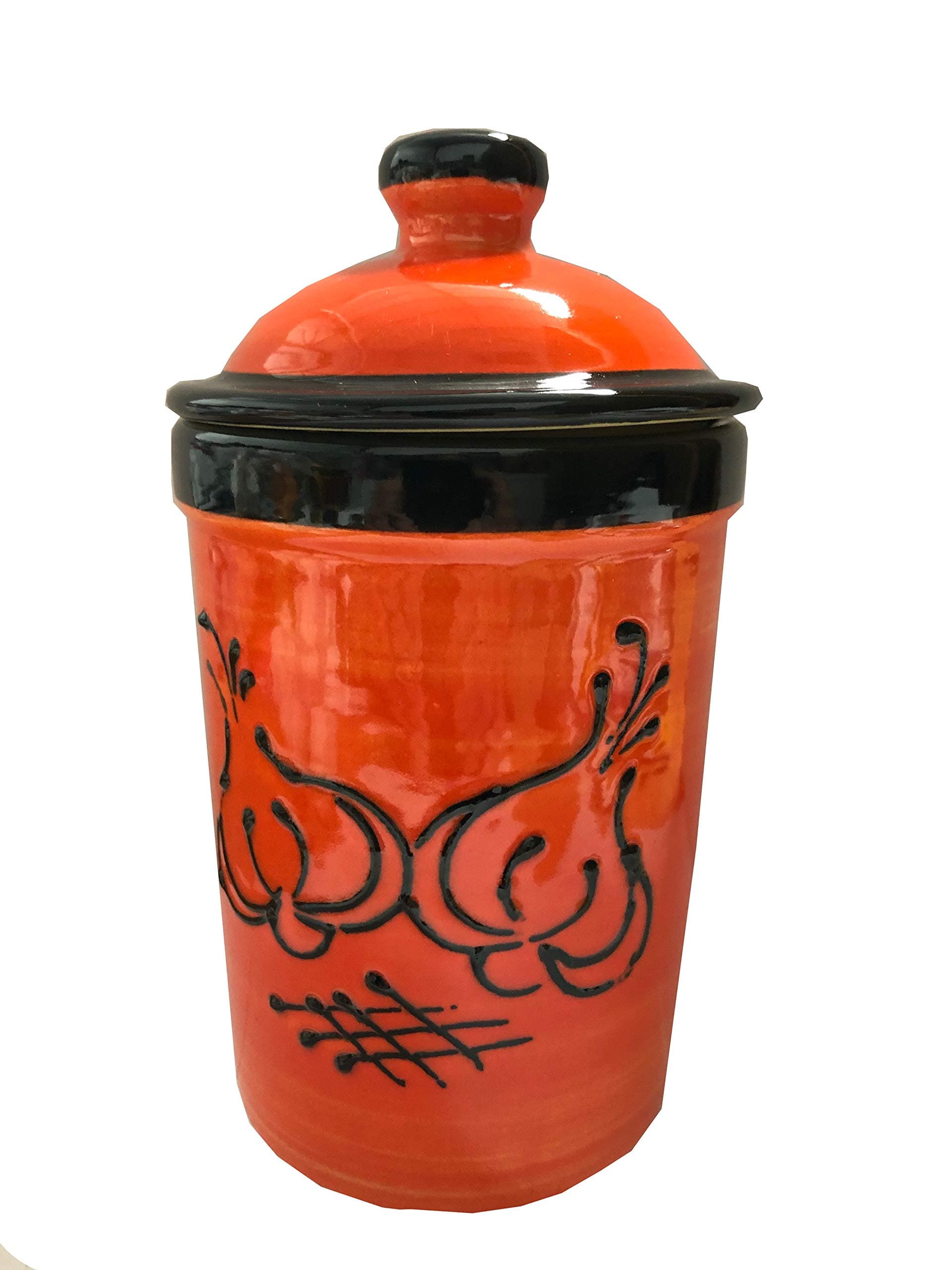 Orange Pot with Black Garlic Motif Garlic Keeper Pot (5)