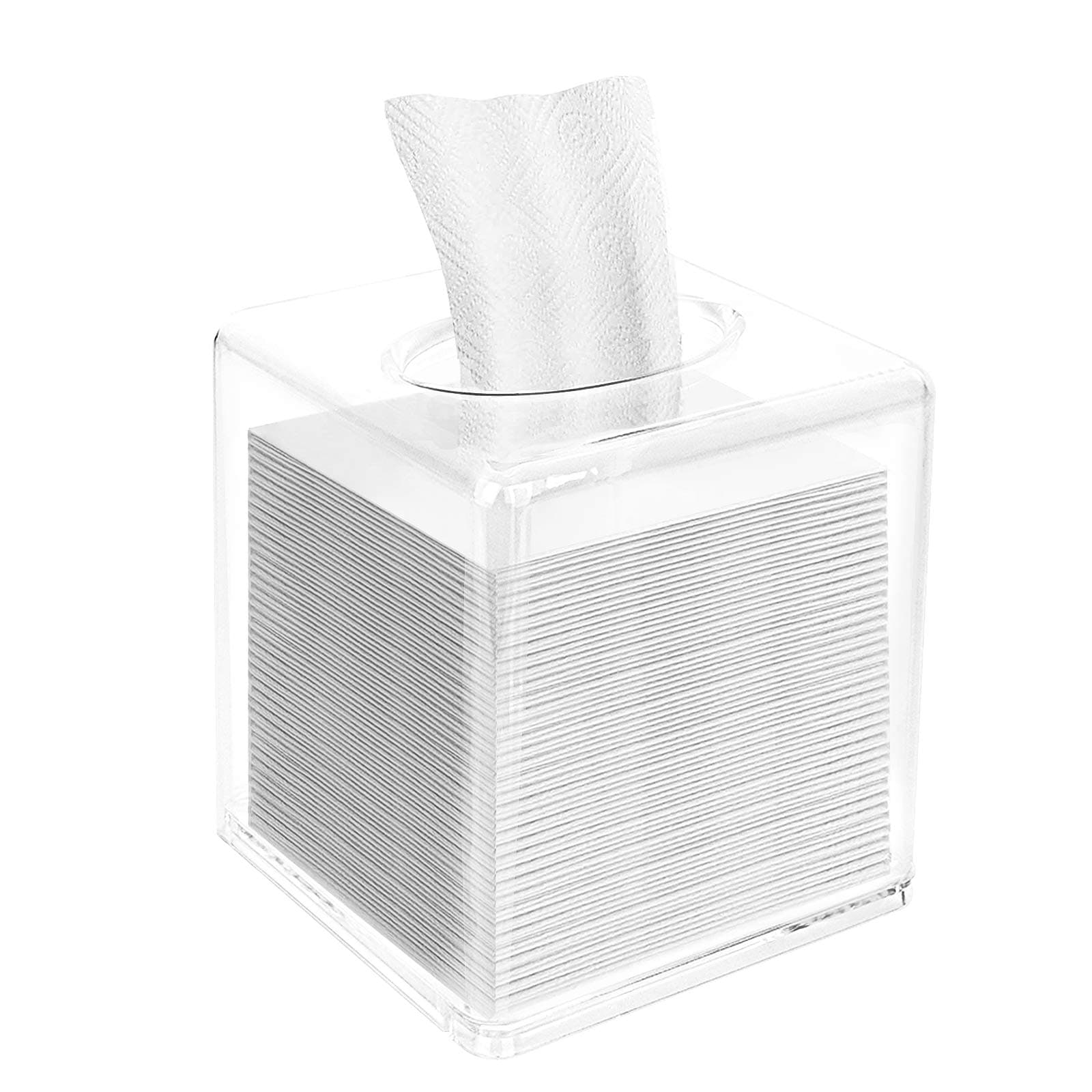 dedootFacial Tissue Dispenser Box Cover, Rectangle Acrylic Tissue Box 5.5x5.7 inches Clear Acrylic Tissue Box for Bathroom Countertop Drawer Kitchen