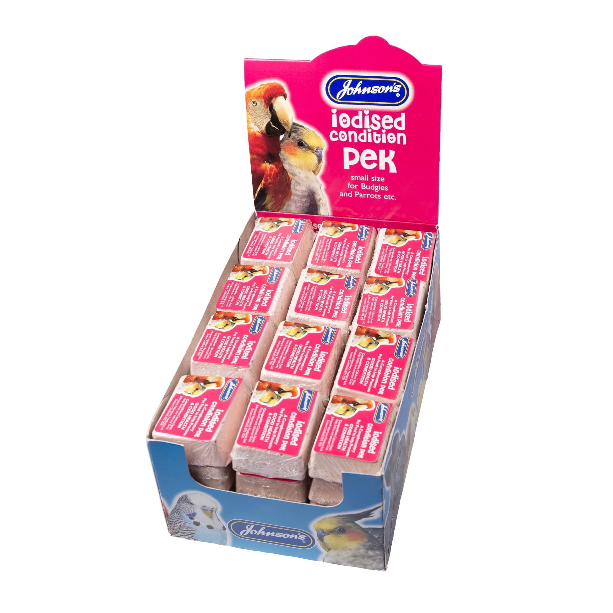 LEEWAY WOODWORK JOHNSONS IODISED CONDITION PEKS - 40G SMALL BIRD HEALTH VITAMIN MINERALS PECKS (X24)