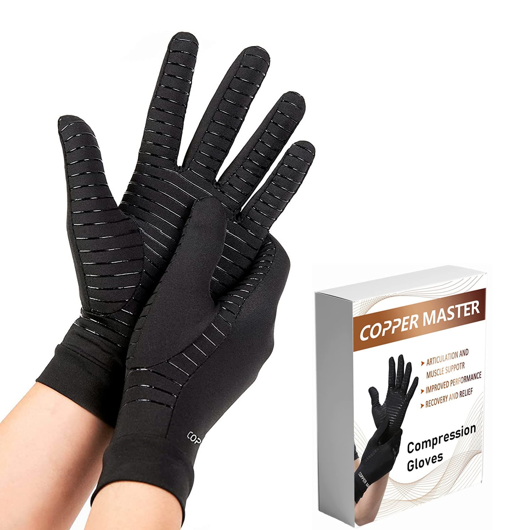 HIGHCAMP Compression Gloves for Arthritis Hands, Copper Infused to Relief Swelling Pain Joints Wrist