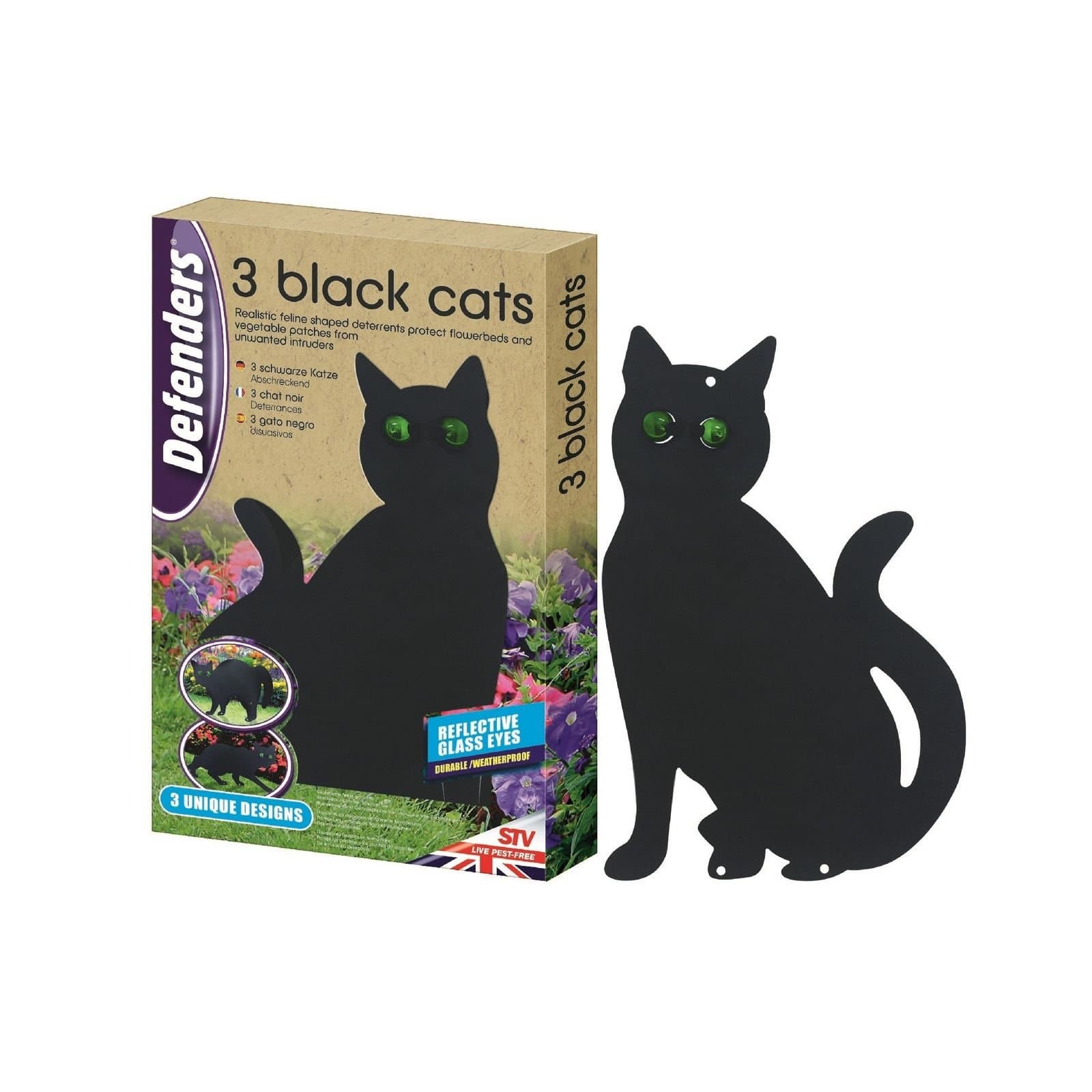 Defenders Three Black Cats Decorative Deterrents, Cat Garden Repeller, Black