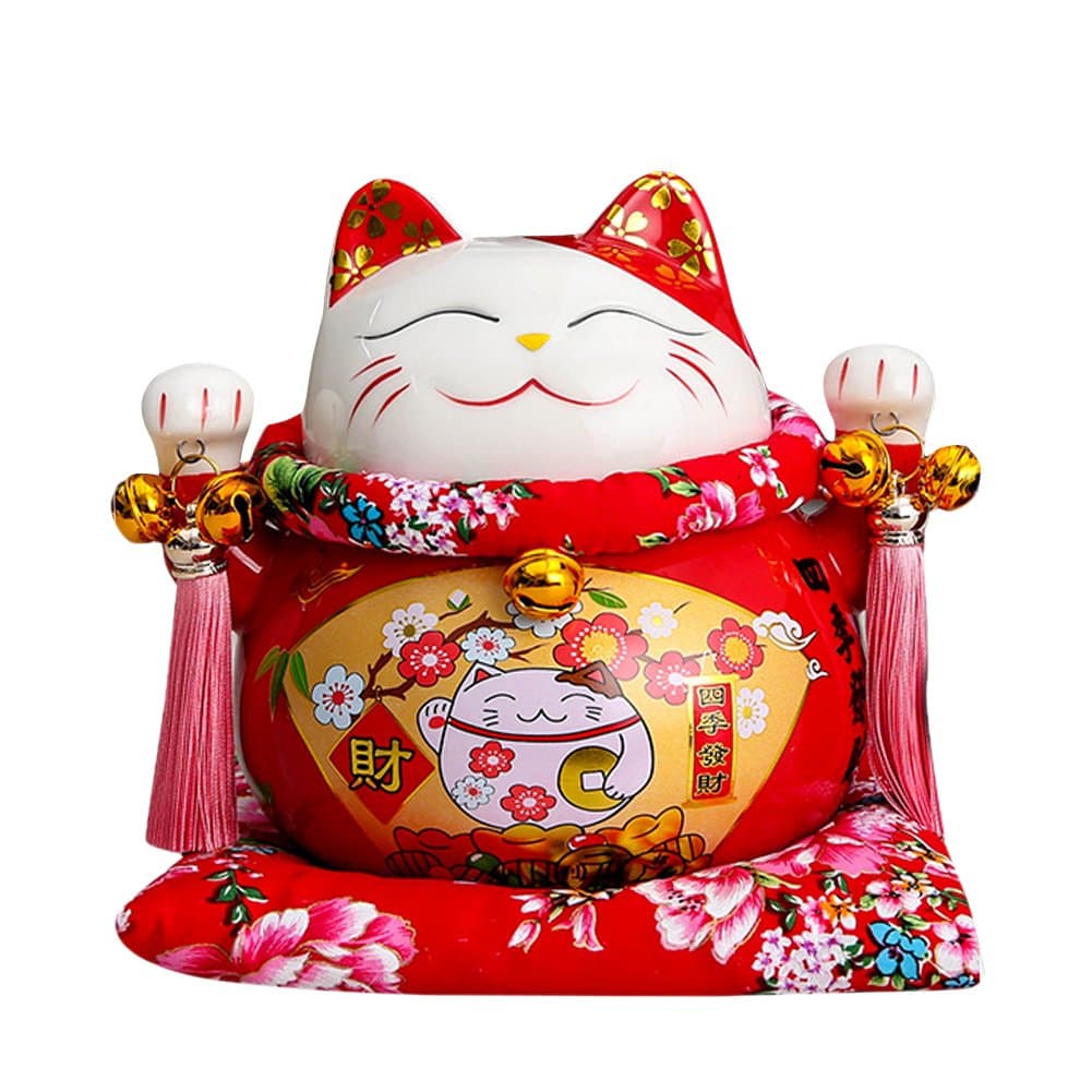 New 7' Large Ceramic Maneki Neko Lucky Cat Coin Bank Style Gold Ingot