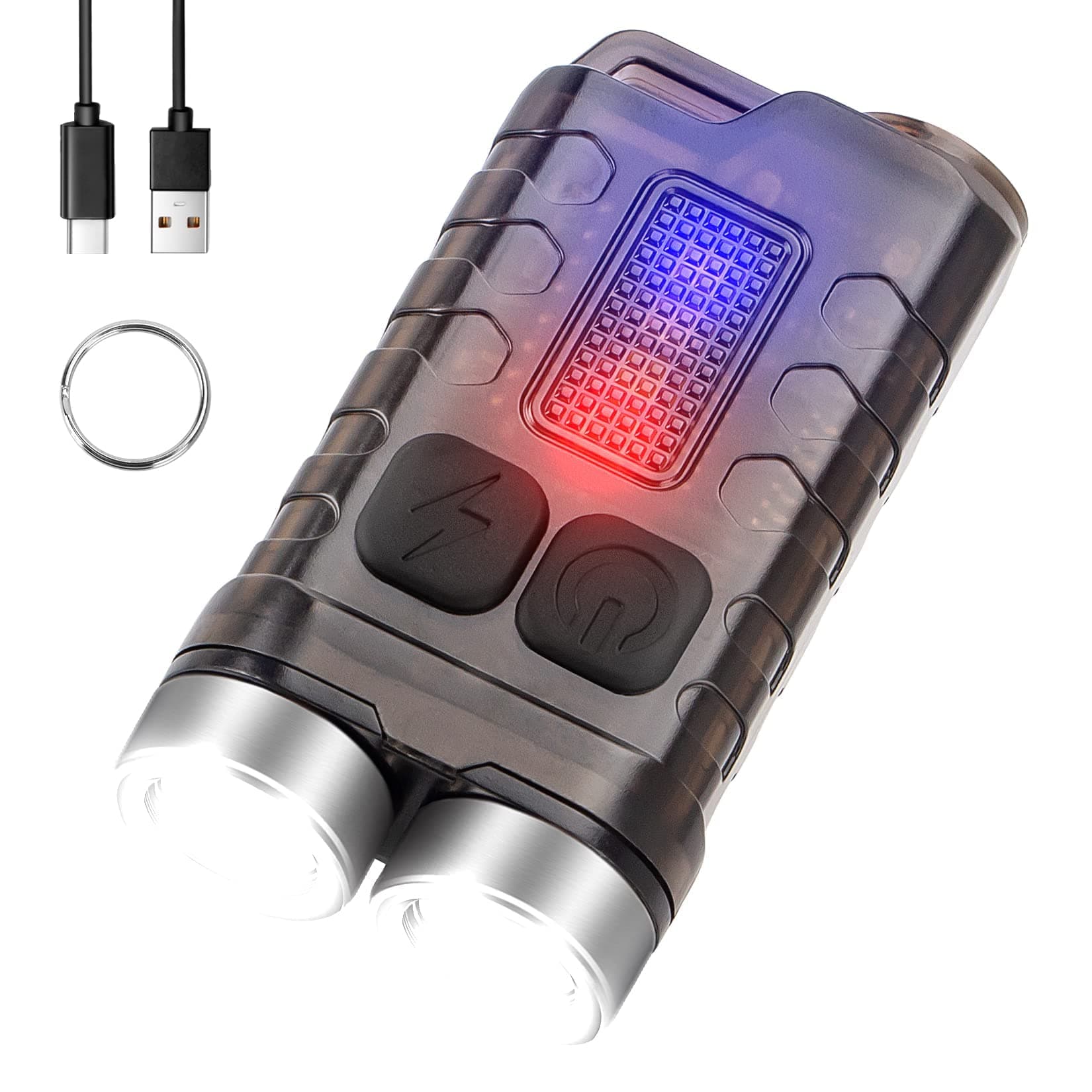 OMIRA Mini Flashlight, Small Powerful EDC Flashlight with Red UV Blue Light - 900LM Rechargeable, Mini Pocket LED Keychain Flash Light with 12 Mode, IP65 Waterproof for Outdoor, Emergency (Black)