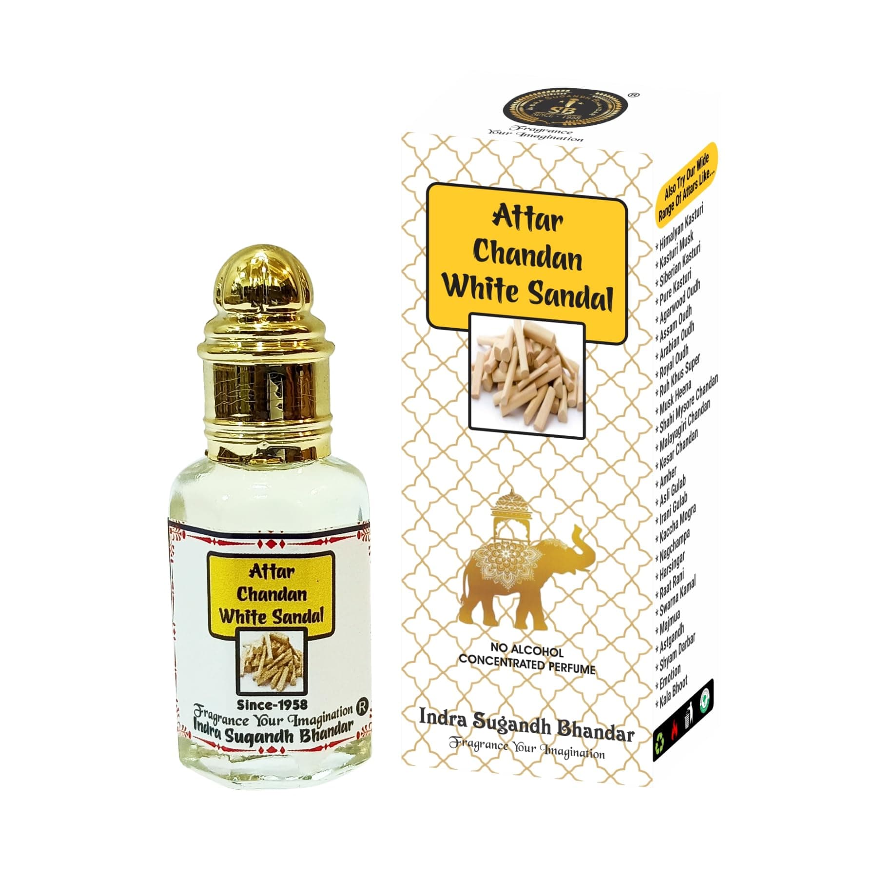 INDRA SUGANDH BHANDAR Attar For Men|Women White Sandal|Chandan Natural Sandalwood Long Lasting Fragrance 12ml Rollon Pack