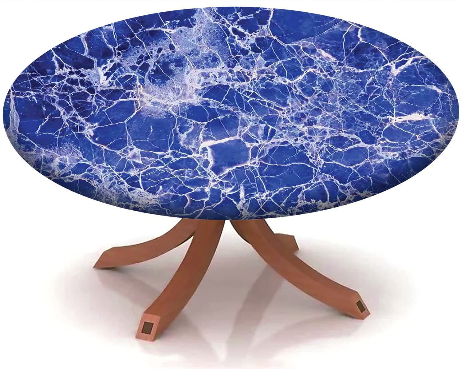 Marble Pattern Round Table Cover,Elastic Edge,Suitable for Catering and Kitchen Can Wipe Dining Round Table coverr,for 57" to 68" Round Tables(Blue)