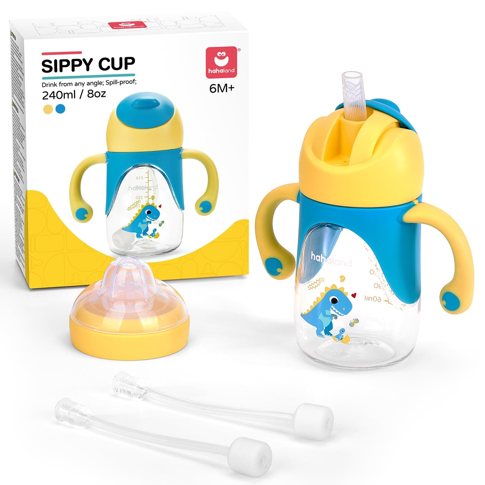 hahaland 2 in 1 Baby Cups & Sippy Cups with Straw and a Spout 240ML, Toddler Drinks Water Bottles Trainer Cup with Handles for Babies 6 12 Months - Unicorn (One Cup with 2 Nipples) (Dino Sippy Cups)