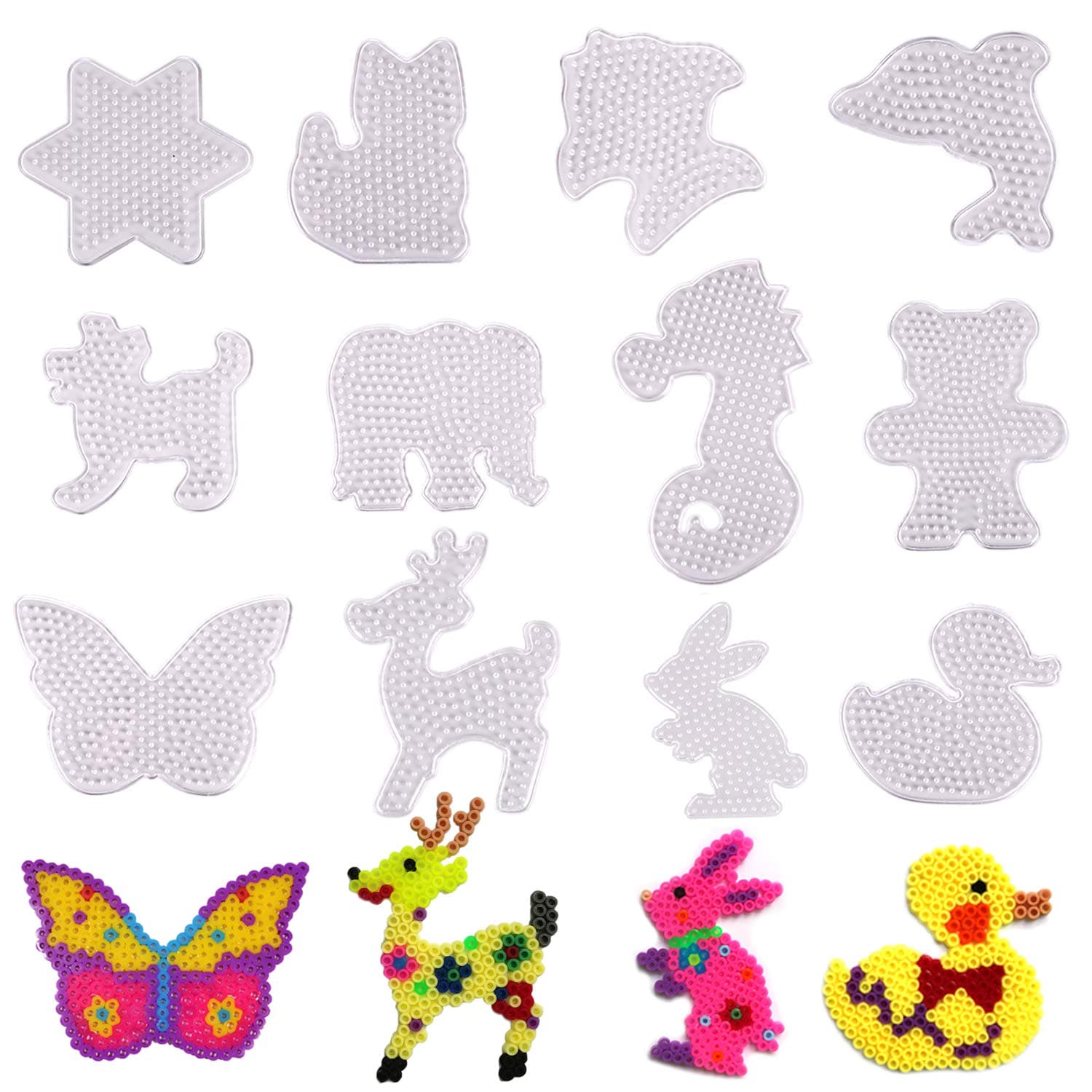 LOCOLO 12 Pieces 5mm Round Fuse Beads Pegboards Clear Animal Shape Plastic Template Beads Boards for Craft Beads