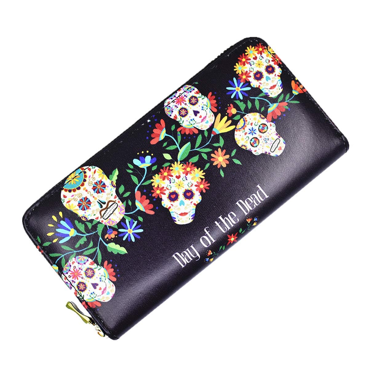 Candy Skull Womens Wallet Gothic Punk Clutch Card Holder Case Leather RFID Blocking Purse Billfolds